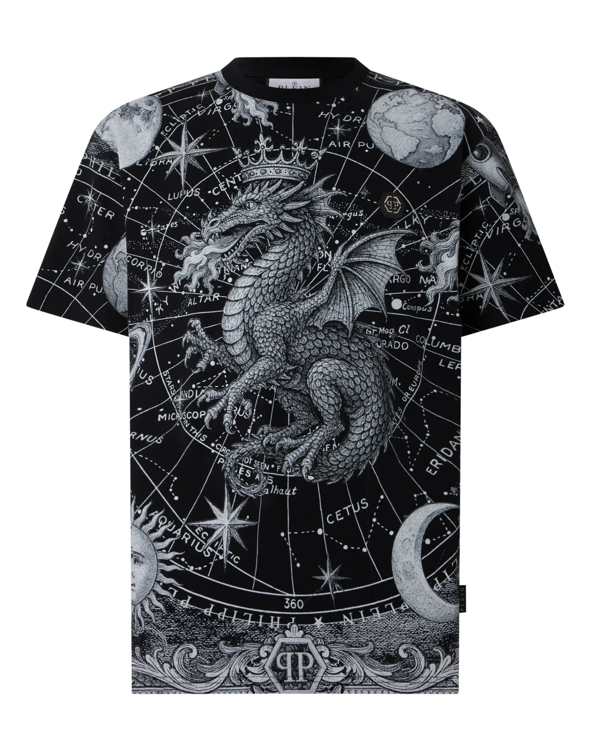 Round Neck T-Shirt All-Over Zodiac, цвет: Черный
