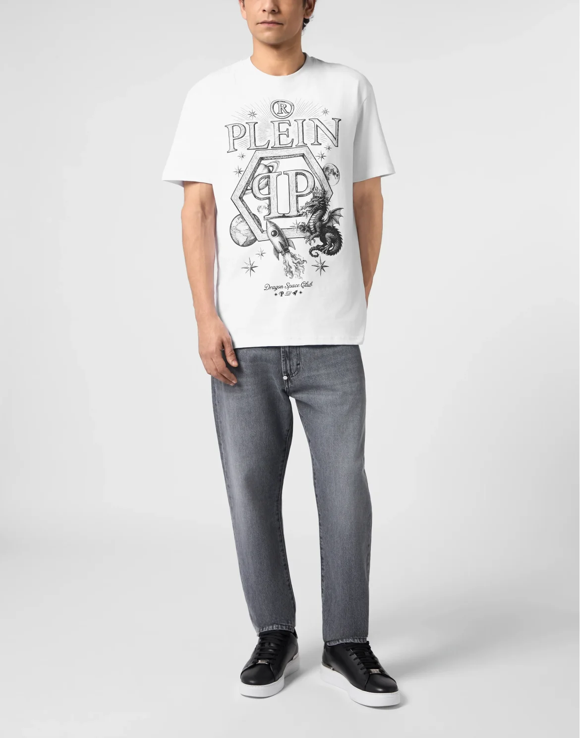 Round Neck T-Shirt Dragon Hexagon, цвет: Белый