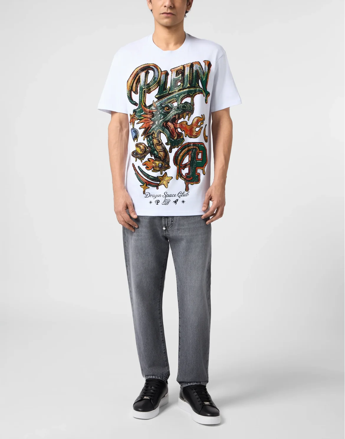 Round Neck T-Shirt Space Dragon, цвет: Белый