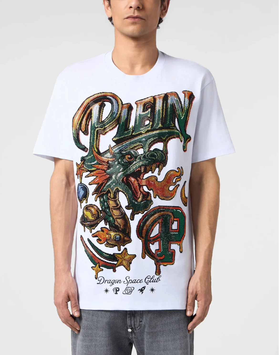 Round Neck T-Shirt Space Dragon, цвет: Белый