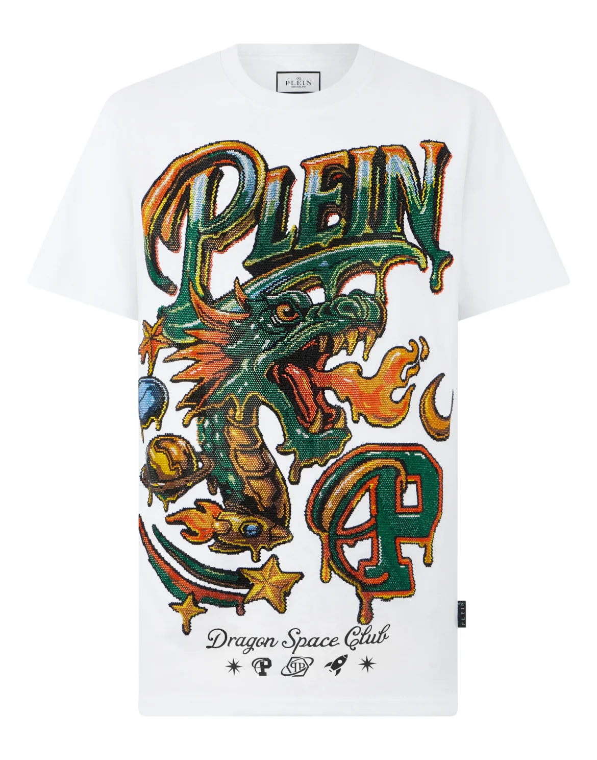 Round Neck T-Shirt Space Dragon, цвет: Белый