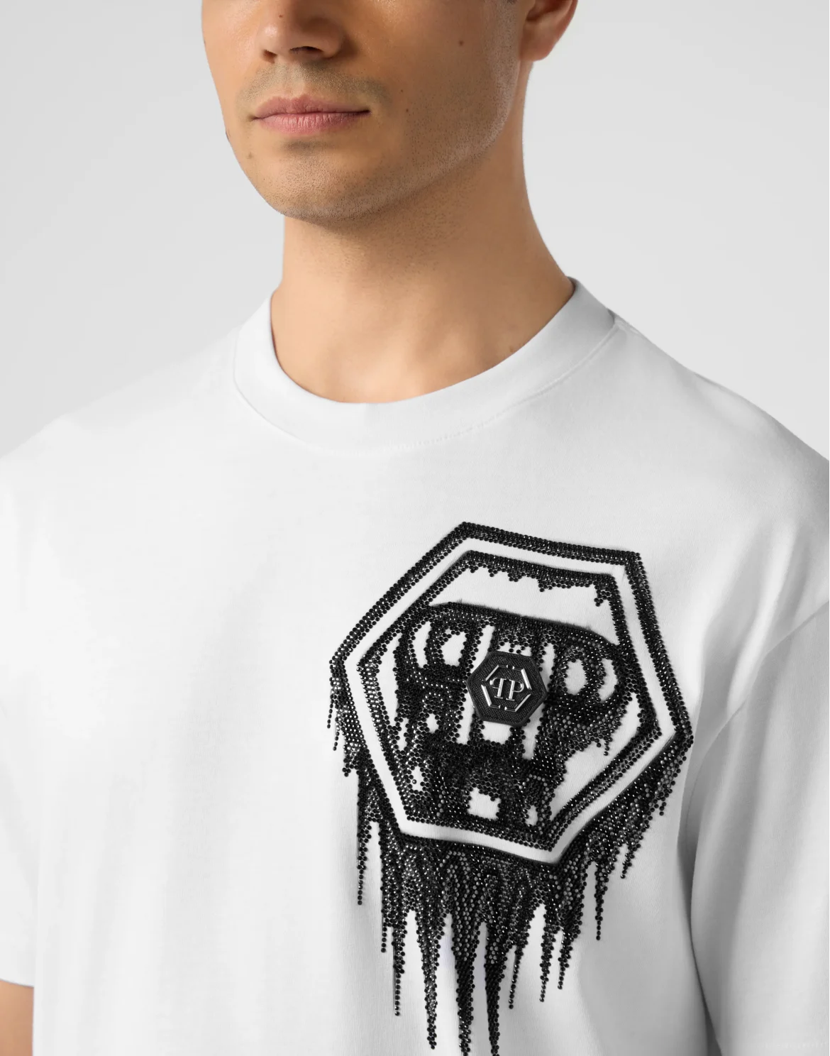 Round Neck T-Shirt Neon Space Hexagon, цвет: Белый