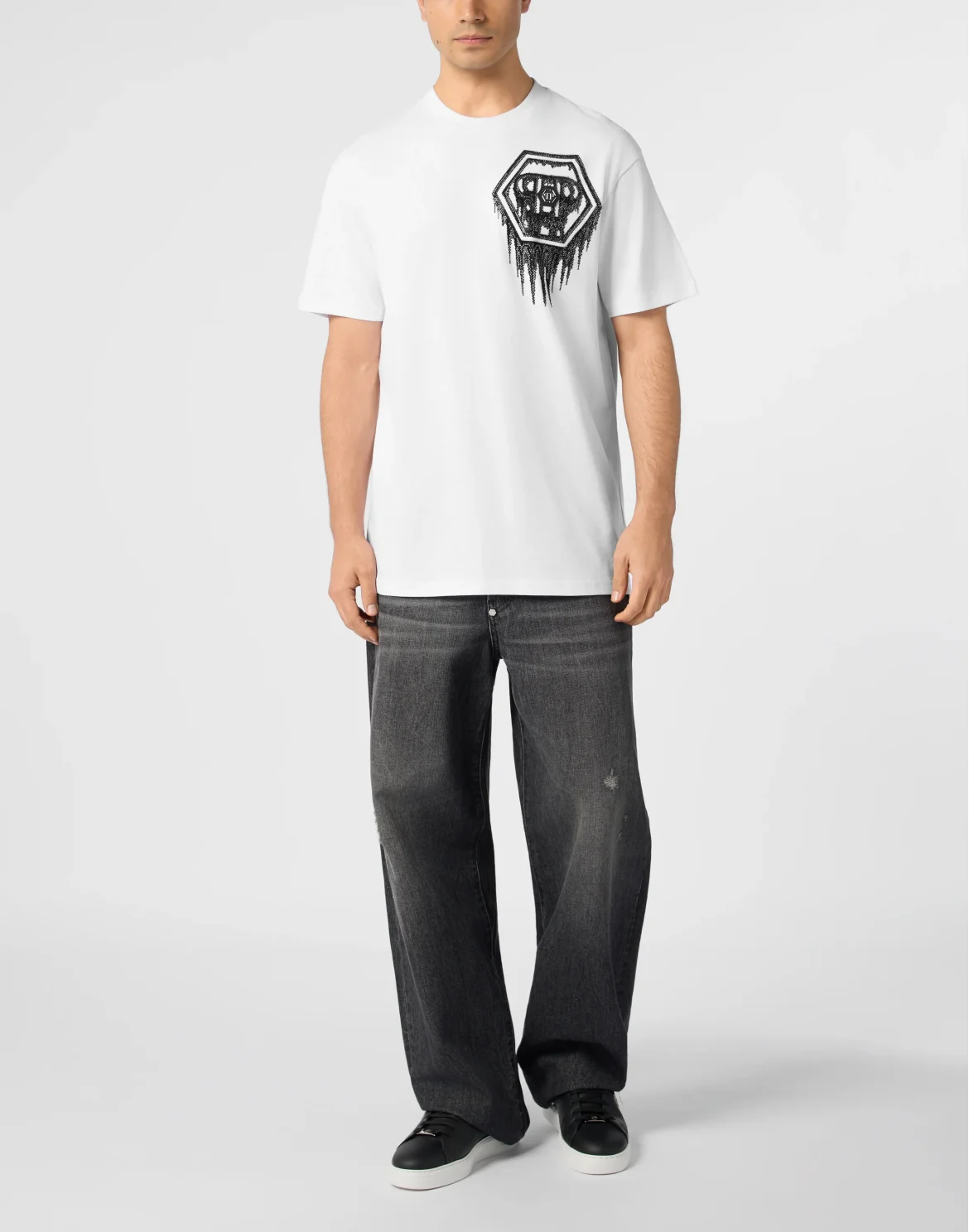 Round Neck T-Shirt Neon Space Hexagon, цвет: Белый