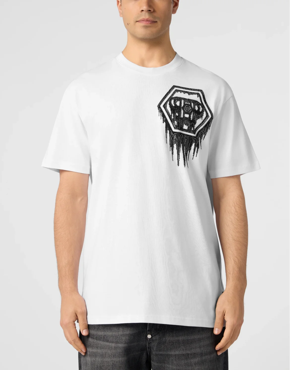 Round Neck T-Shirt Neon Space Hexagon, цвет: Белый