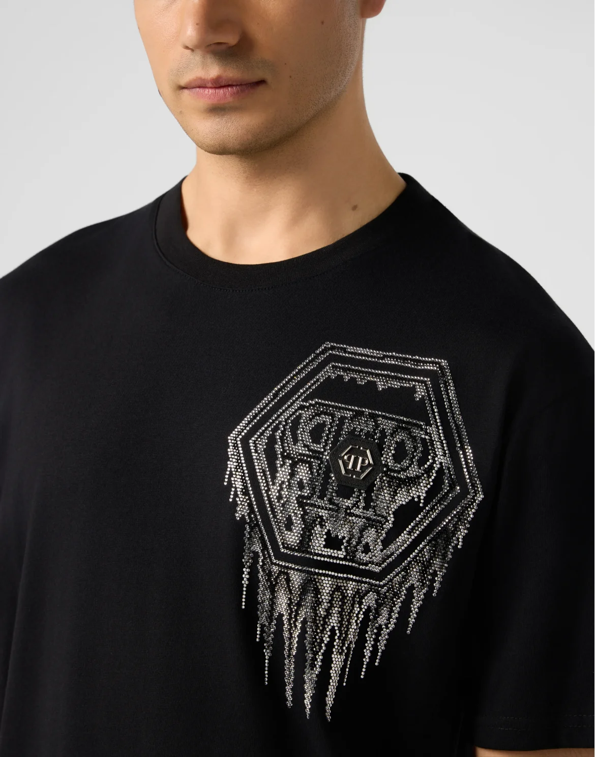 Round Neck T-Shirt Neon Space Hexagon, цвет: Черный