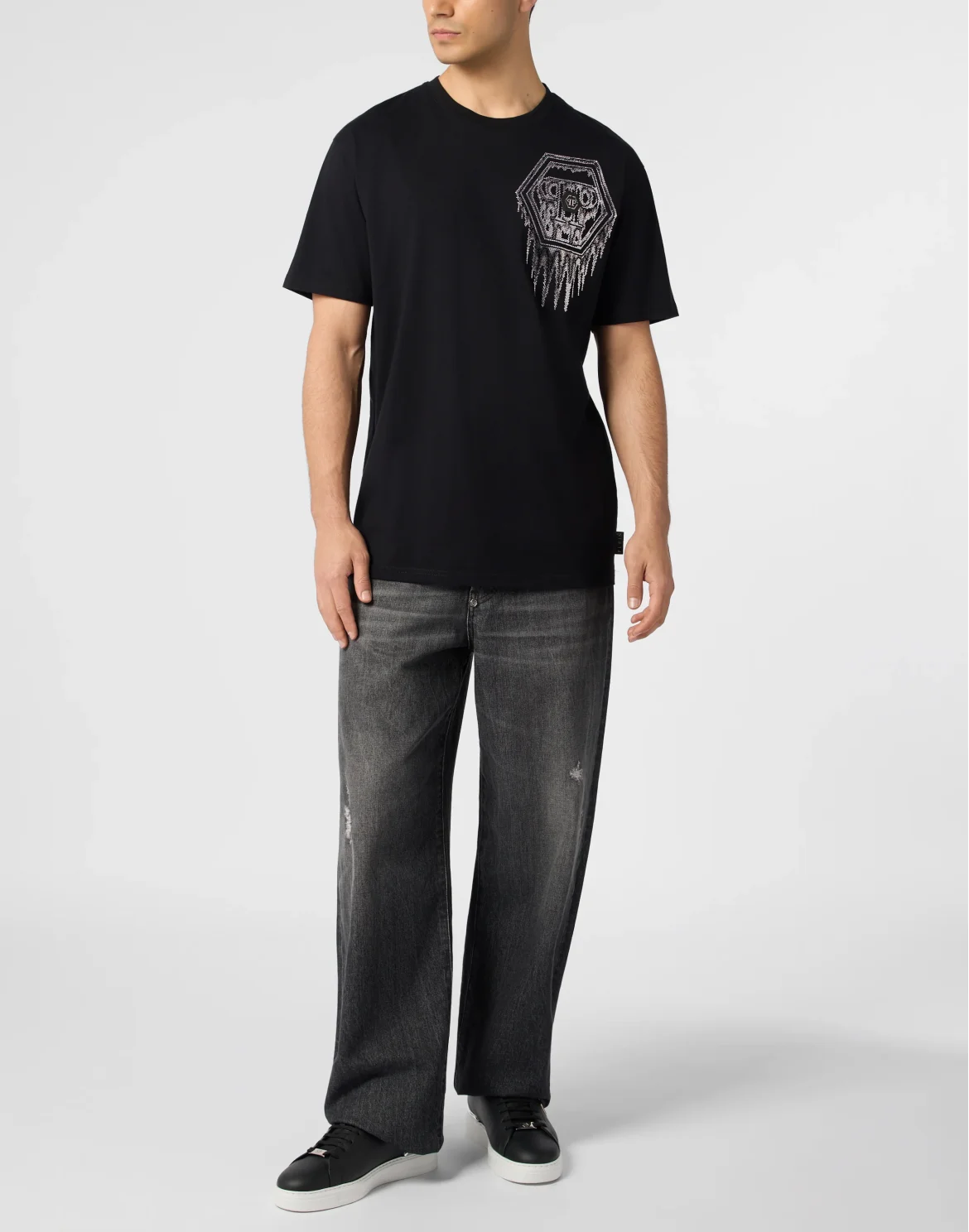 Round Neck T-Shirt Neon Space Hexagon, цвет: Черный