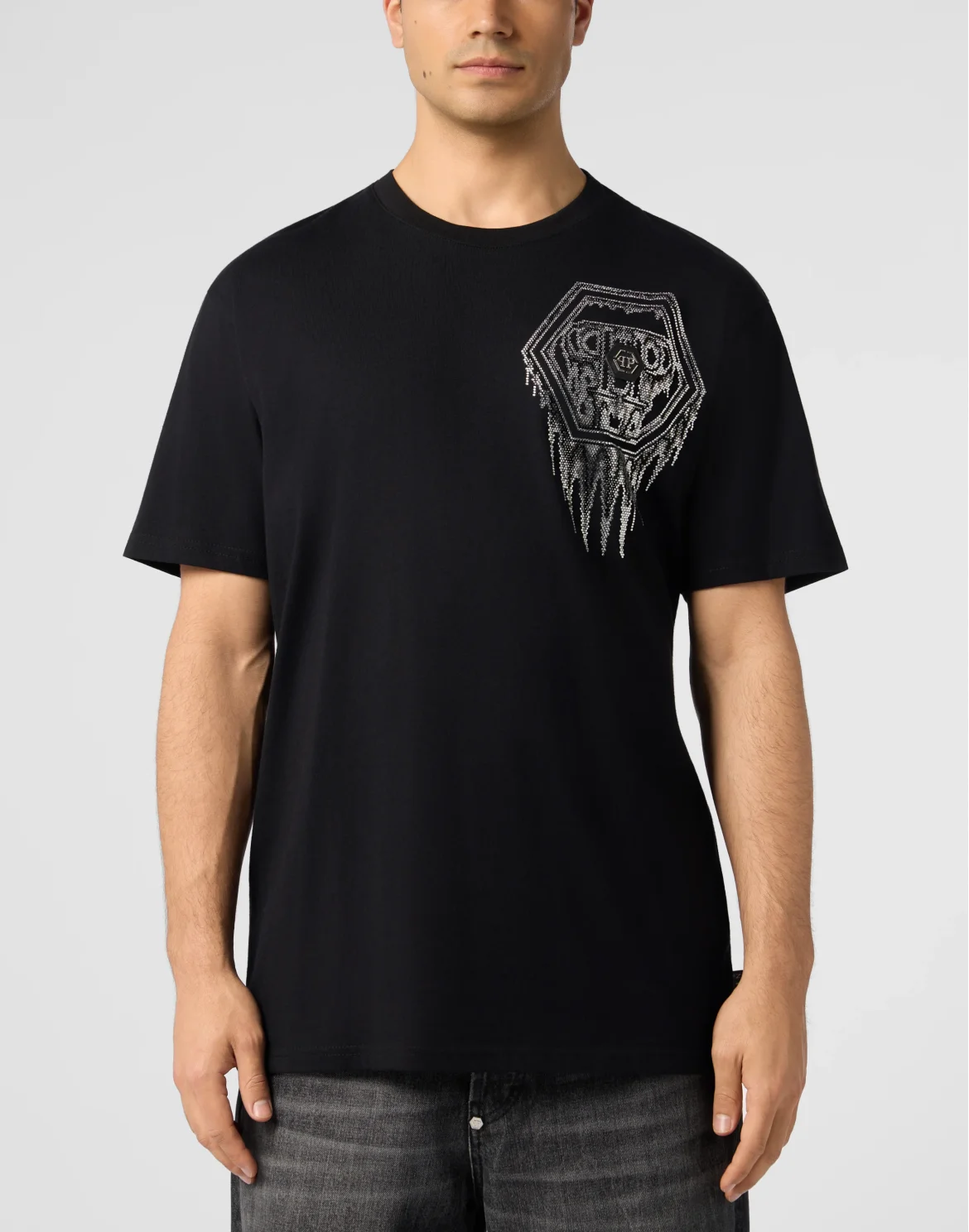 Round Neck T-Shirt Neon Space Hexagon, цвет: Черный