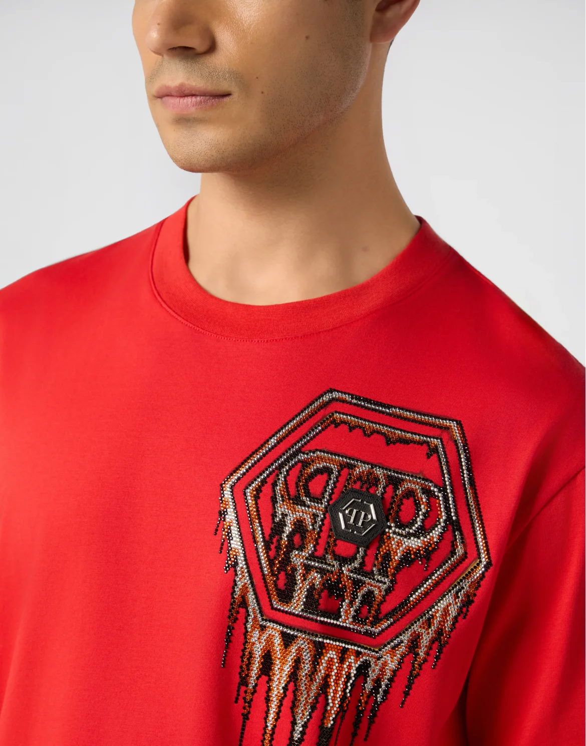 Round Neck T-Shirt Neon Space Hexagon, цвет: Красный