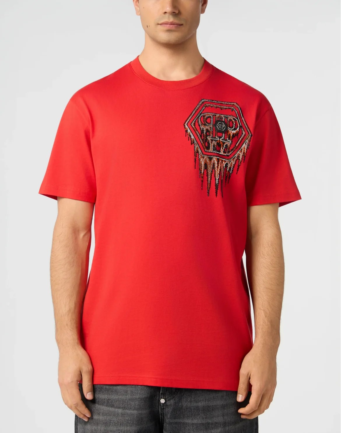 Round Neck T-Shirt Neon Space Hexagon, цвет: Красный