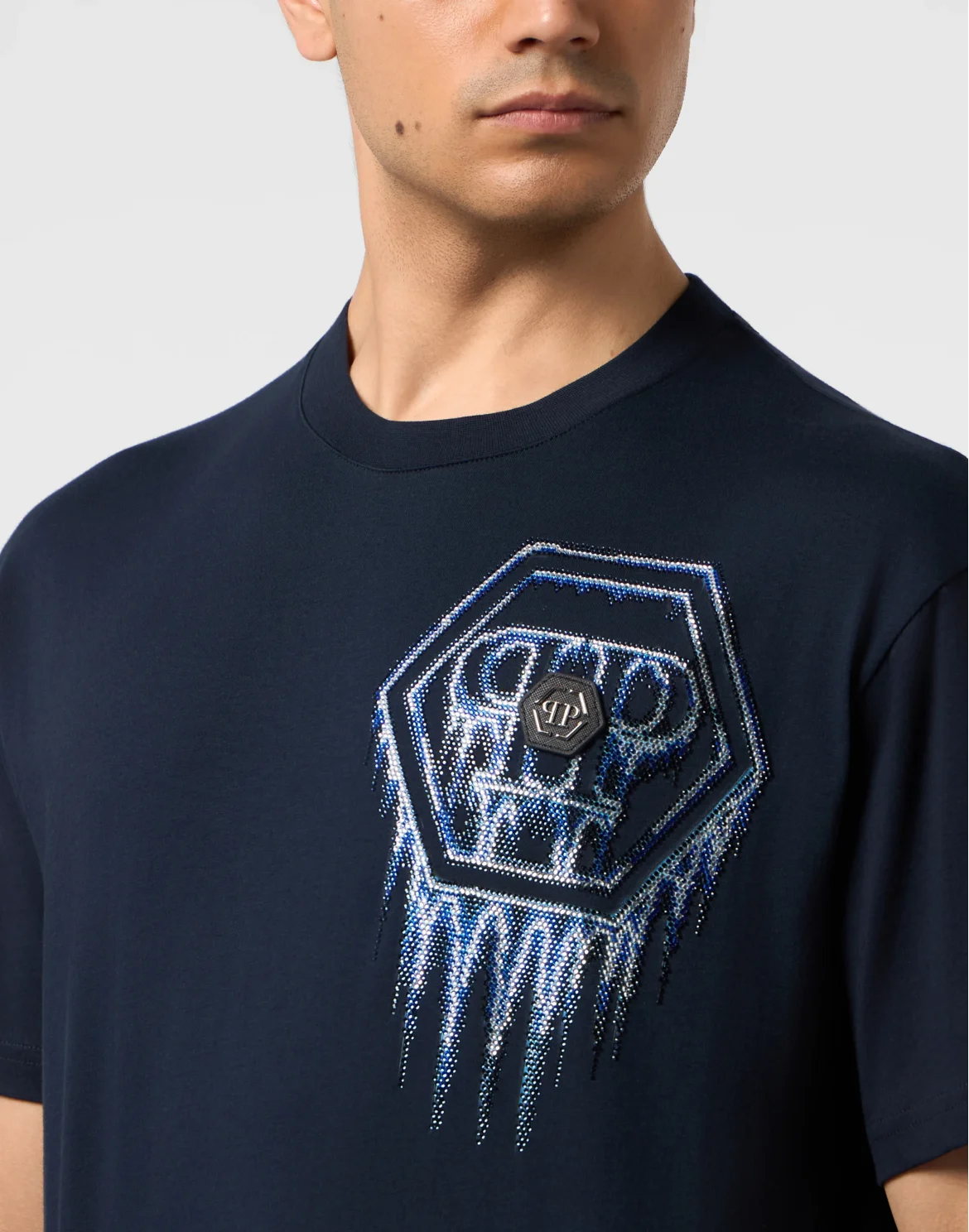 Round Neck T-Shirt Neon Space Hexagon, цвет: Синий