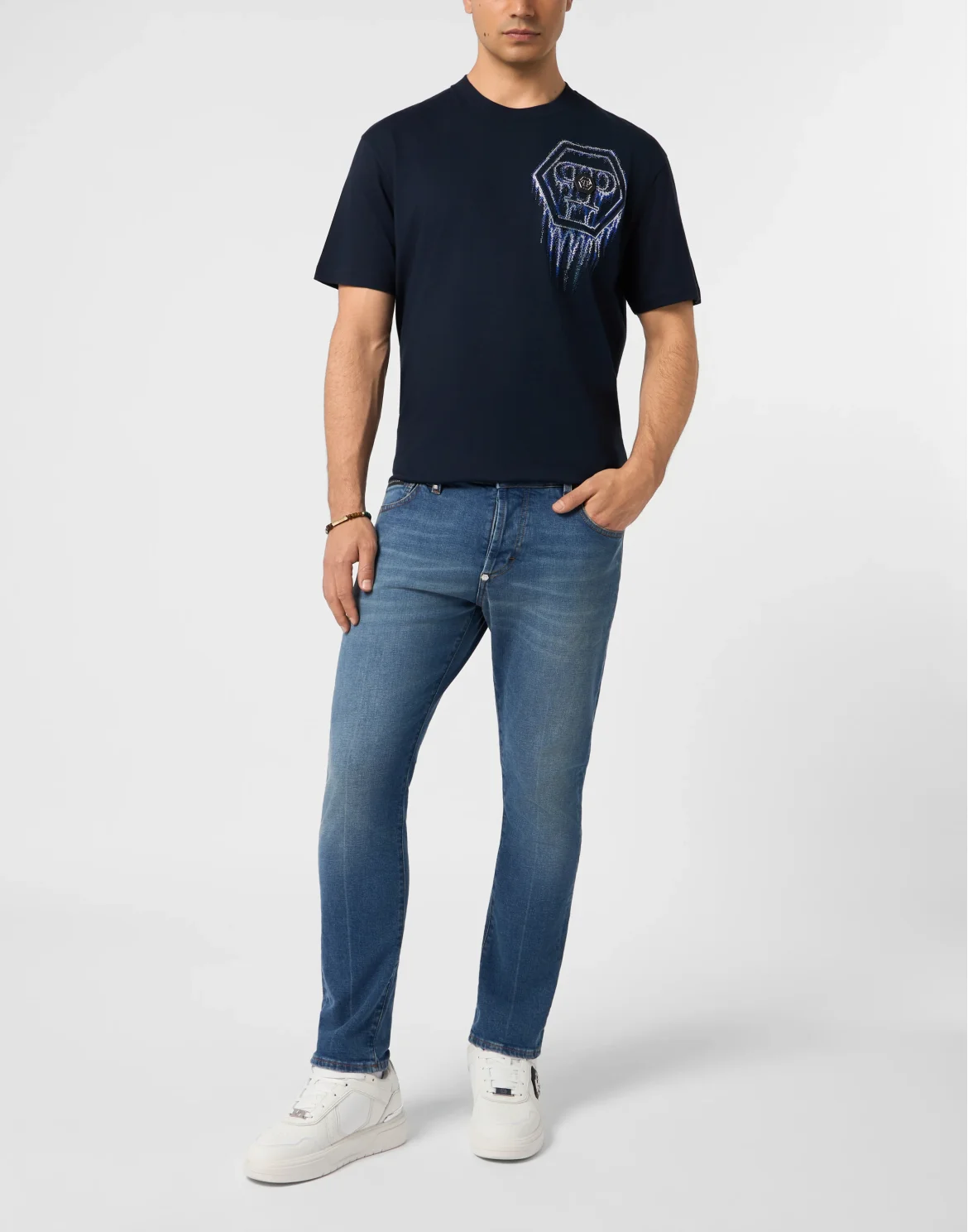 Round Neck T-Shirt Neon Space Hexagon, цвет: Синий