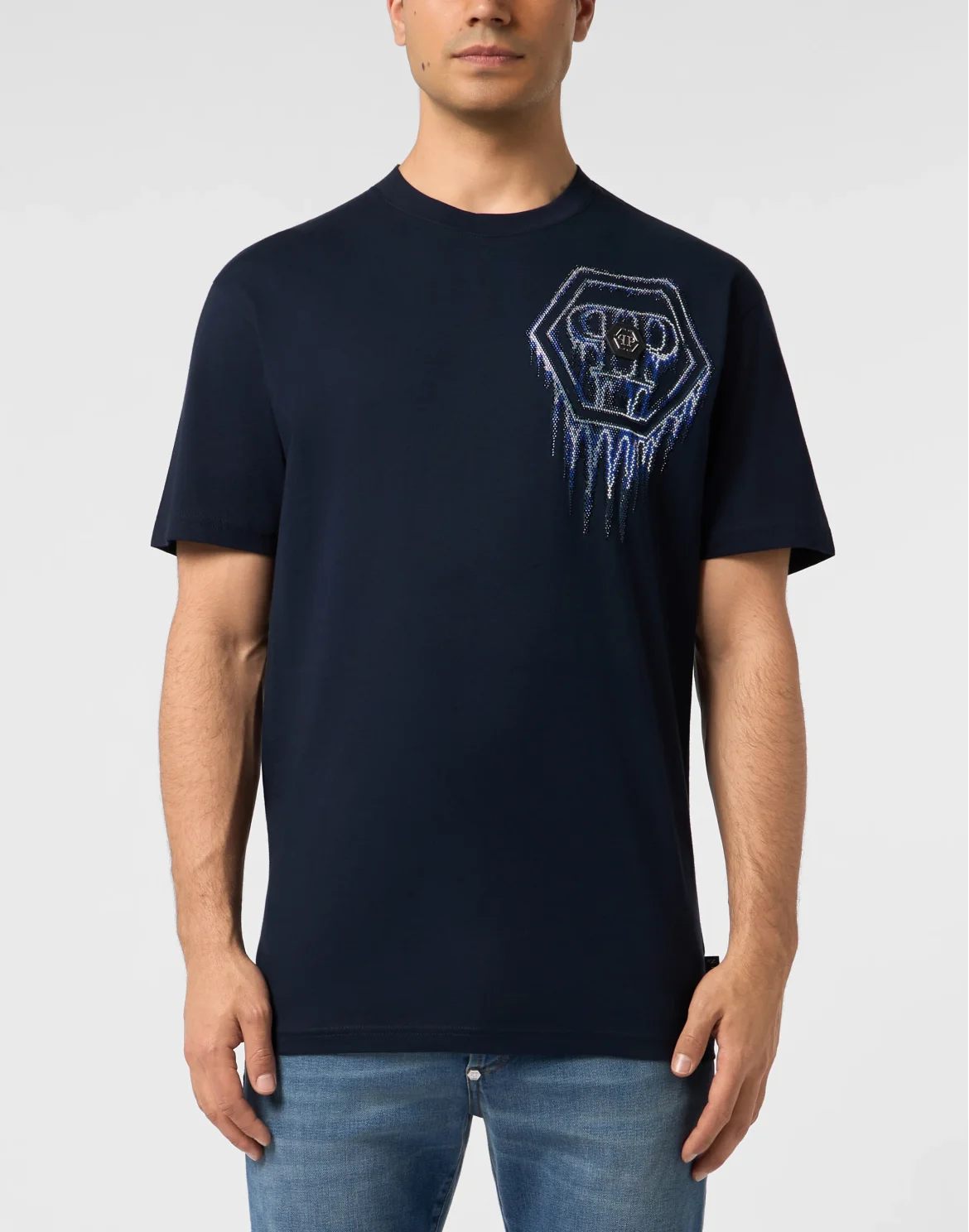 Round Neck T-Shirt Neon Space Hexagon, цвет: Синий