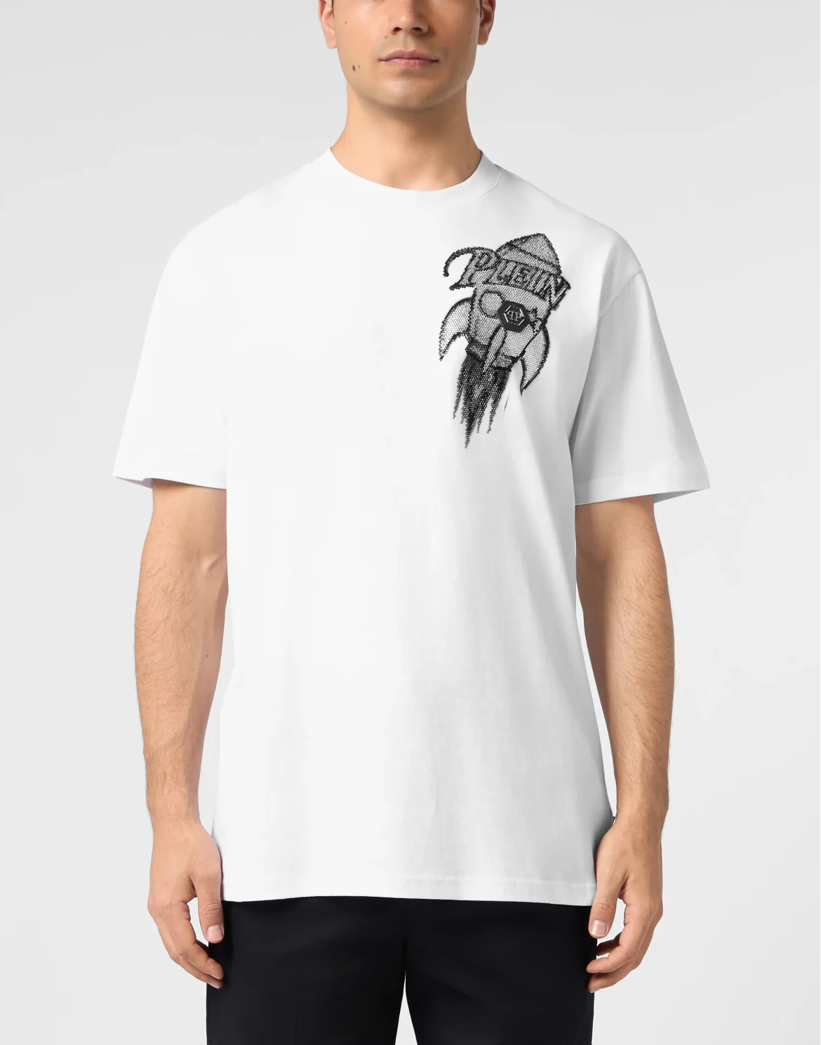 Round Neck T-Shirt Neon Space Rocket, цвет: Белый