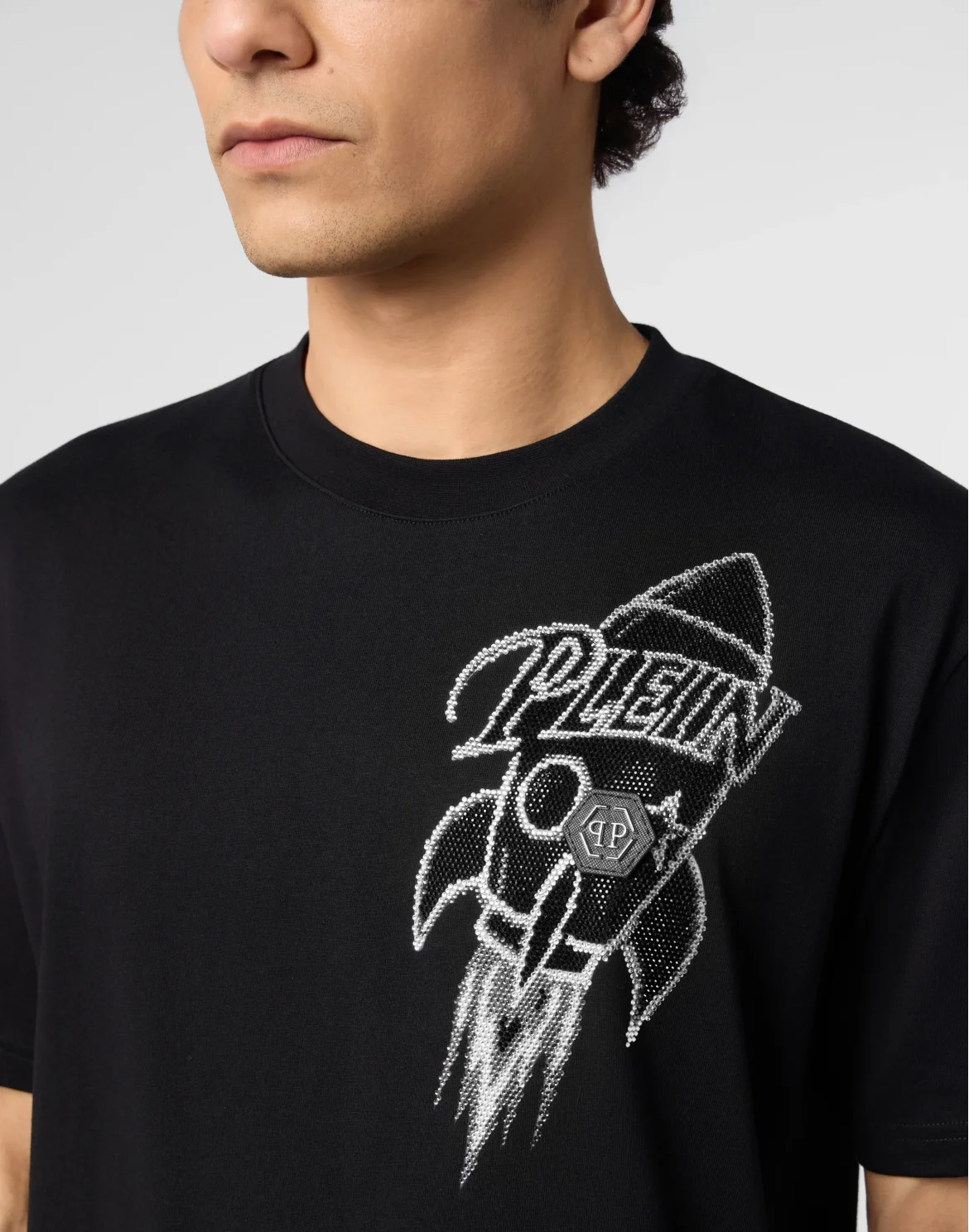 Round Neck T-Shirt Neon Space Rocket, цвет: Черный