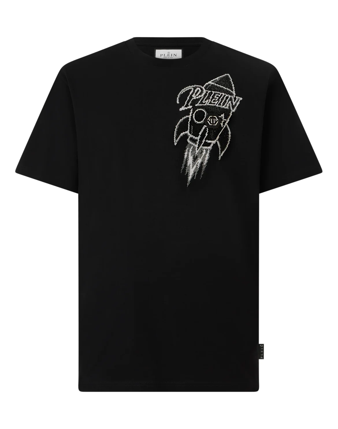 Round Neck T-Shirt Neon Space Rocket, цвет: Черный