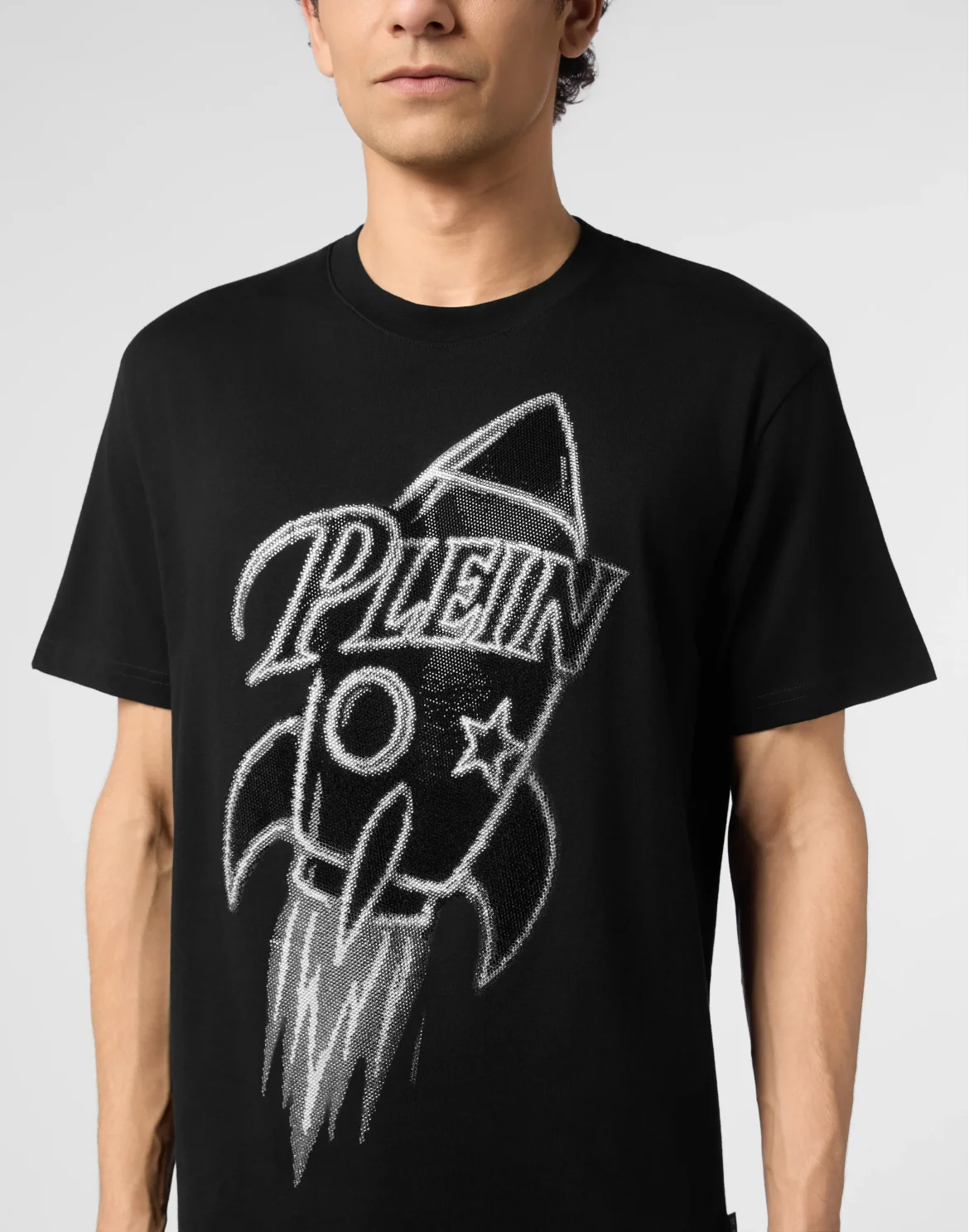 Round Neck T-Shirt Neon Space Rocket Stones, цвет: Черный