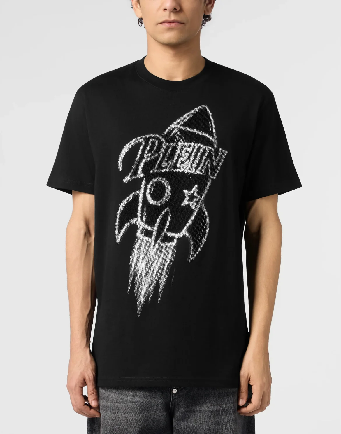 Round Neck T-Shirt Neon Space Rocket Stones, цвет: Черный