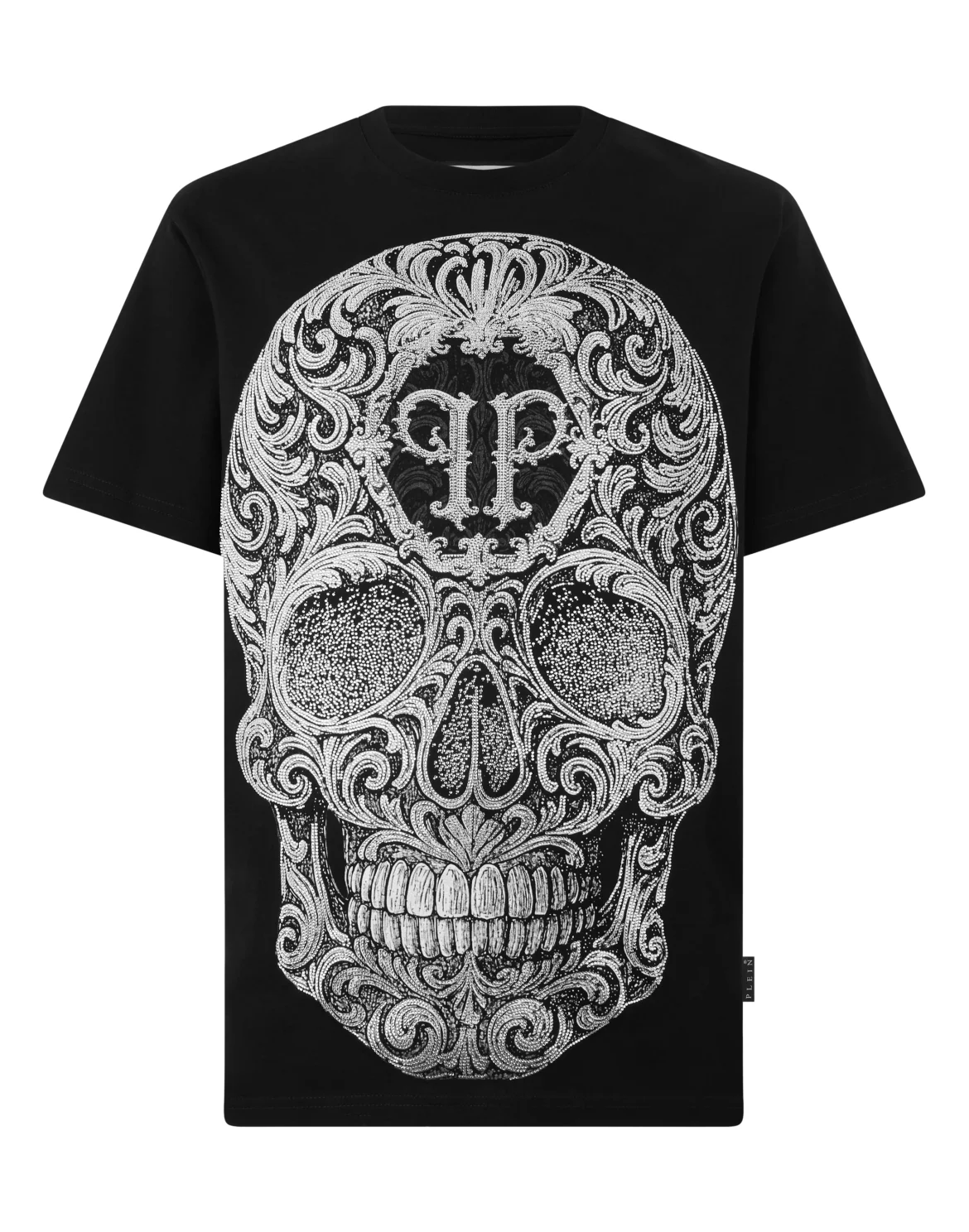 Round Neck T-Shirt Baroque Skull Stones, цвет: Черный
