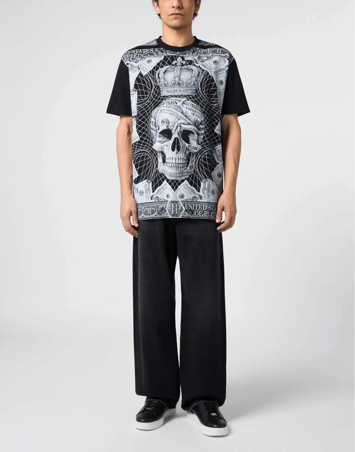 Round Neck T-Shirt Dollar Skull, цвет: Черный