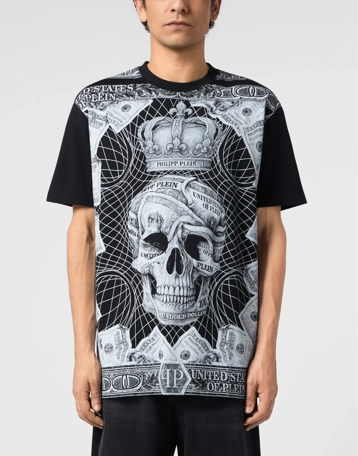 Round Neck T-Shirt Dollar Skull, цвет: Черный