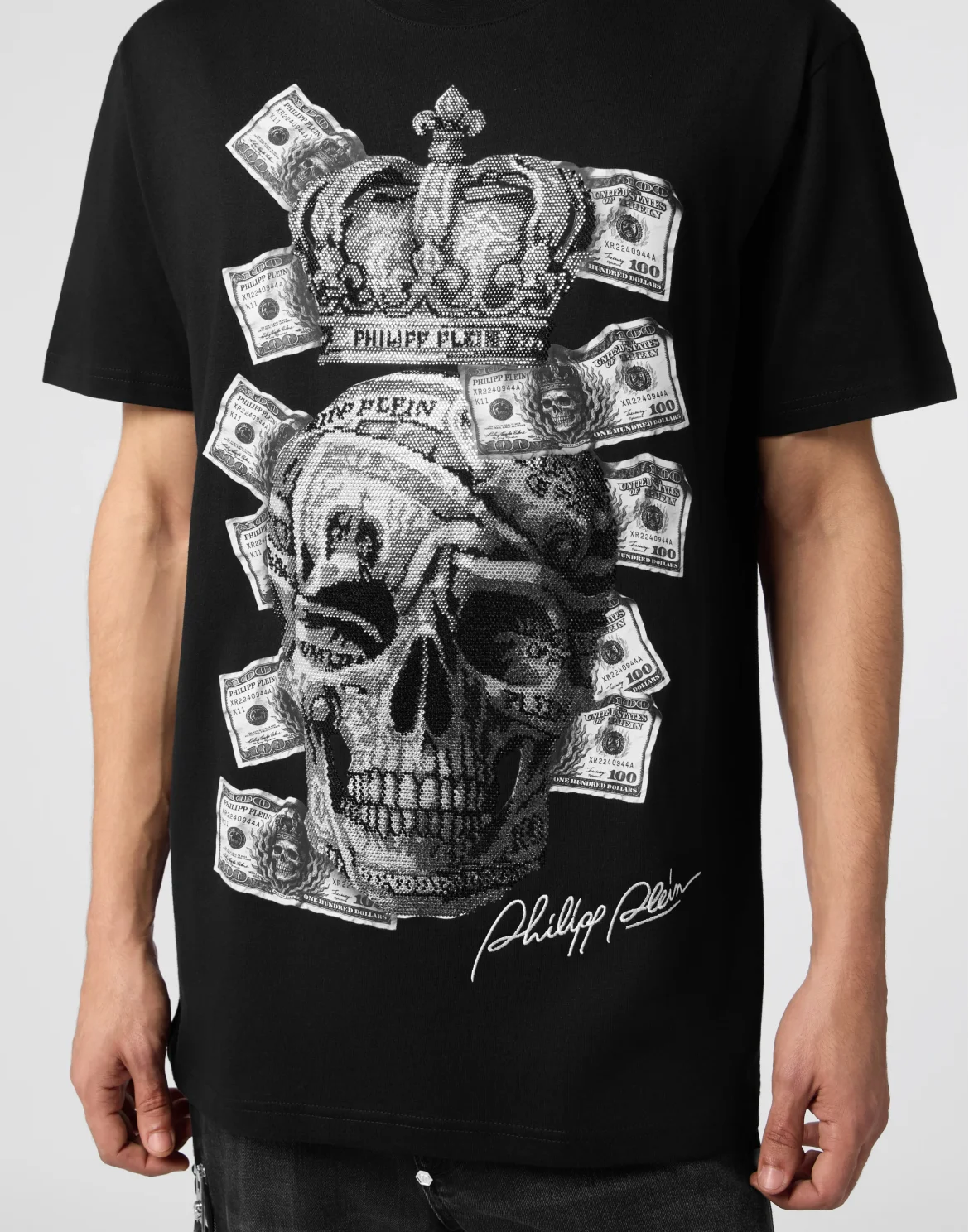 Round Neck T-Shirt Dollar Skull Stones, цвет: Черный