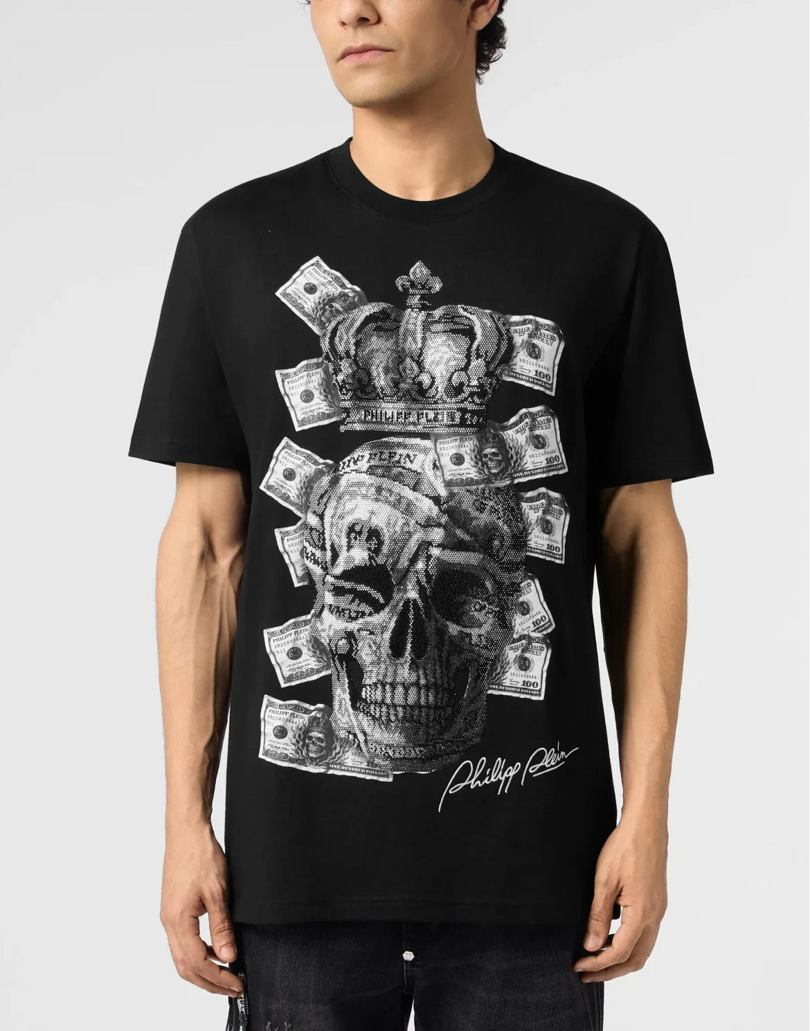 Round Neck T-Shirt Dollar Skull Stones, цвет: Черный