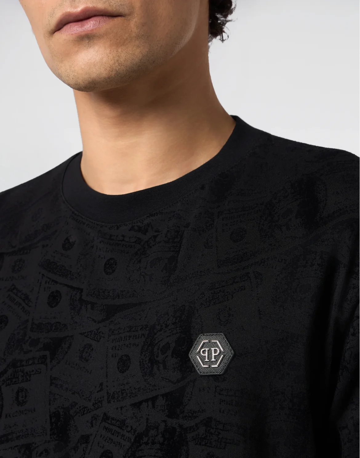 Round Neck T-Shirt All-Over Dollar, цвет: Черный