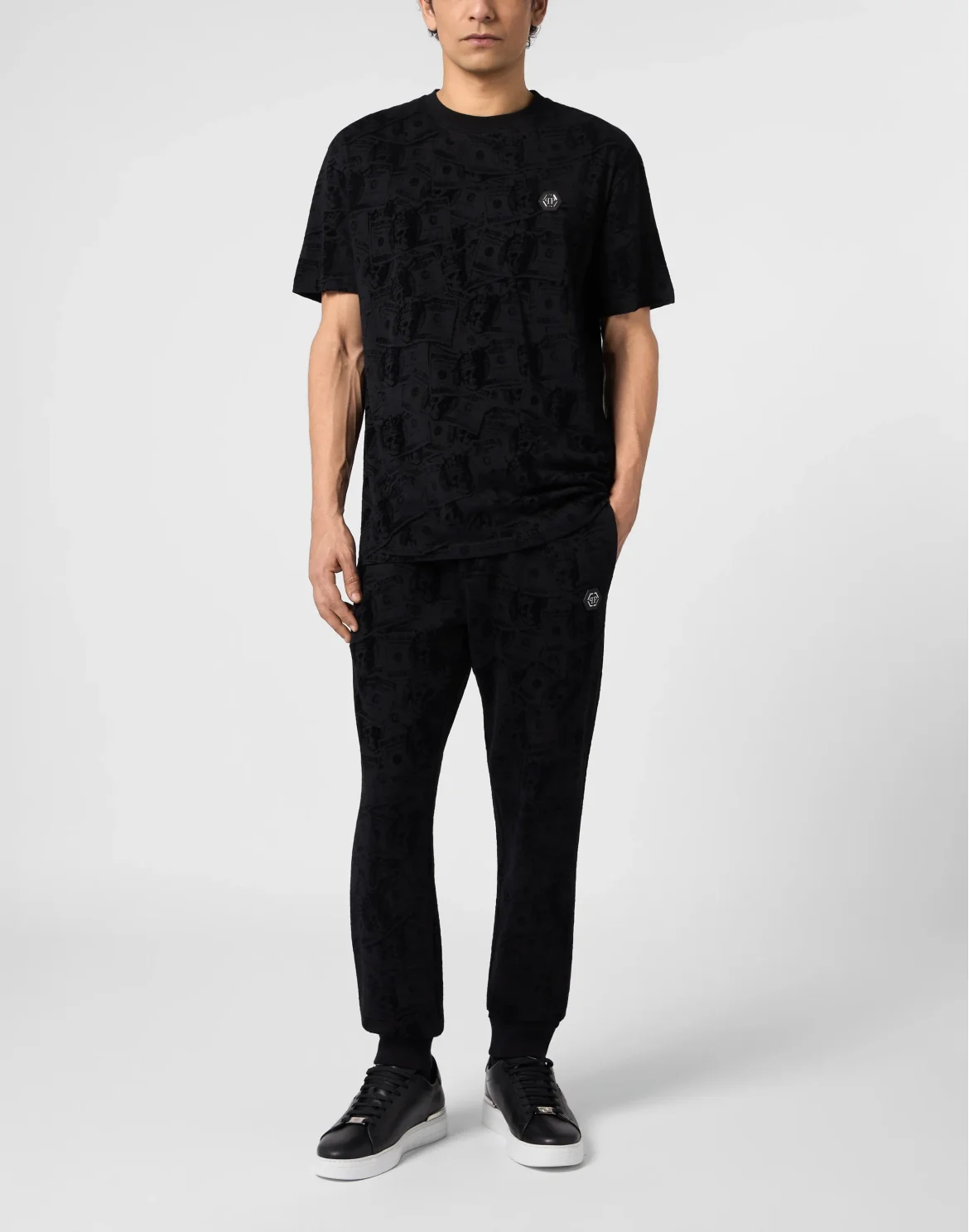 Round Neck T-Shirt All-Over Dollar, цвет: Черный