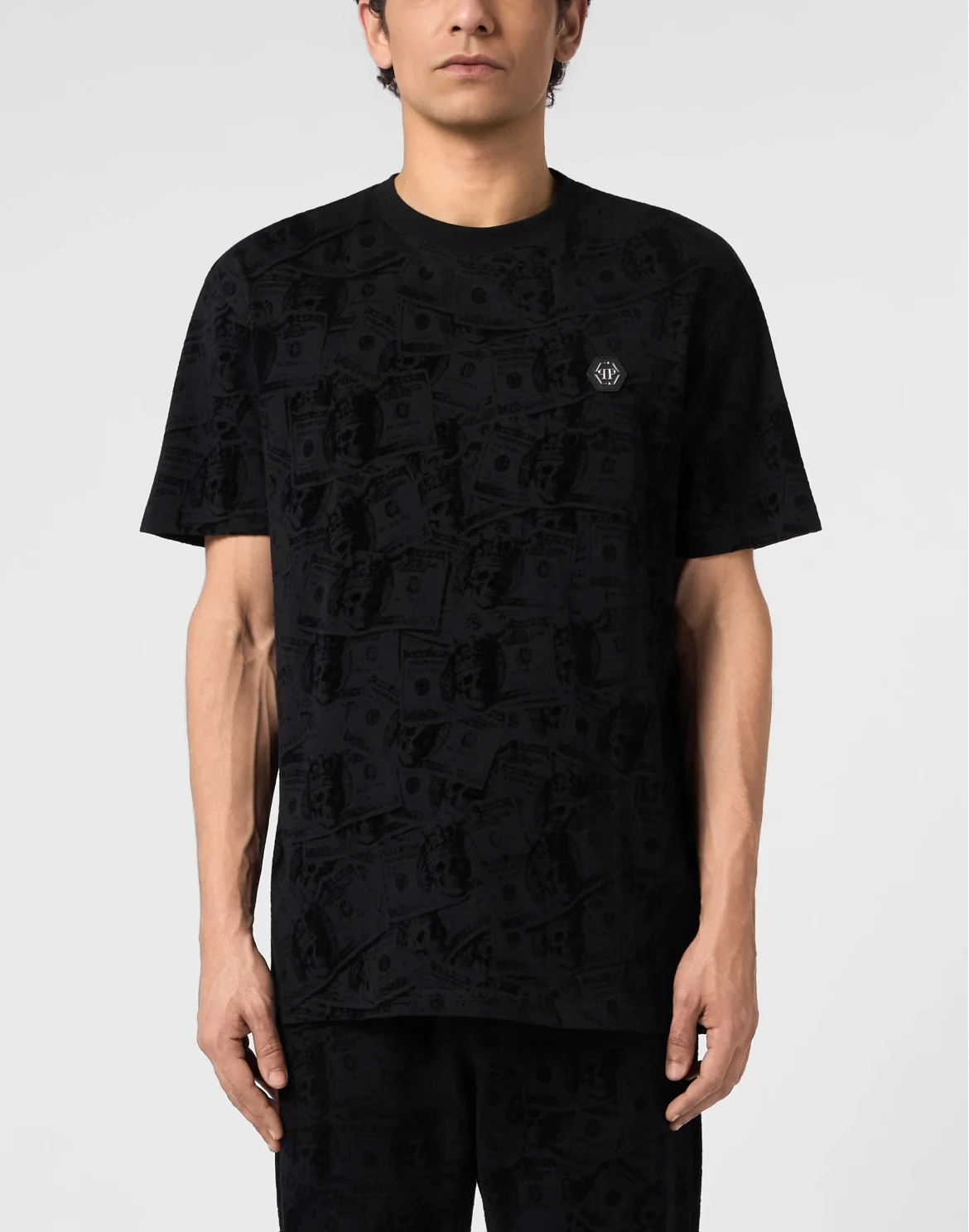 Round Neck T-Shirt All-Over Dollar, цвет: Черный