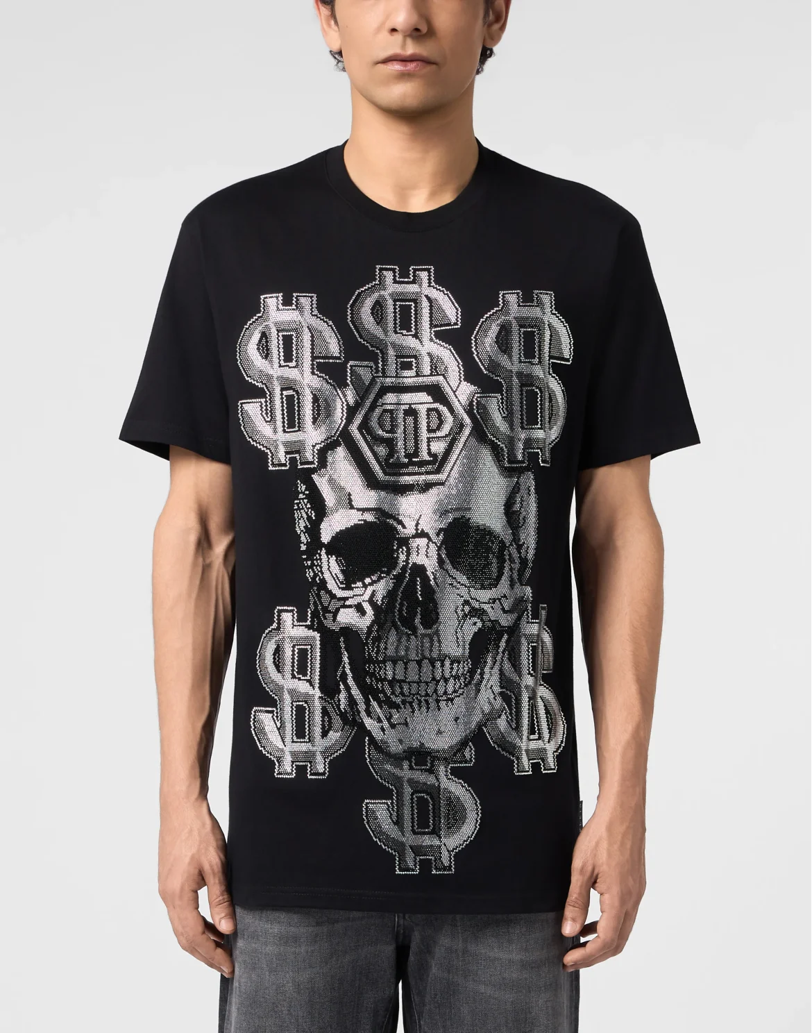 Round Neck T-Shirt Dollar Skull Stones, цвет: Черный