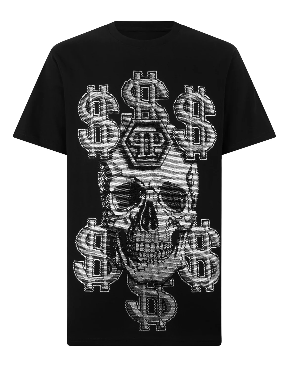 Round Neck T-Shirt Dollar Skull Stones, цвет: Черный
