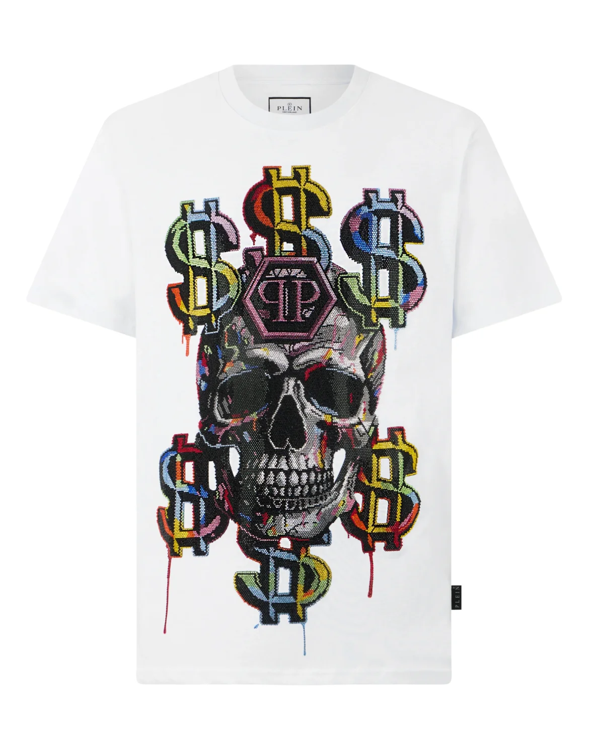 Round Neck T-Shirt Dollar Skull Stones, цвет: Белый