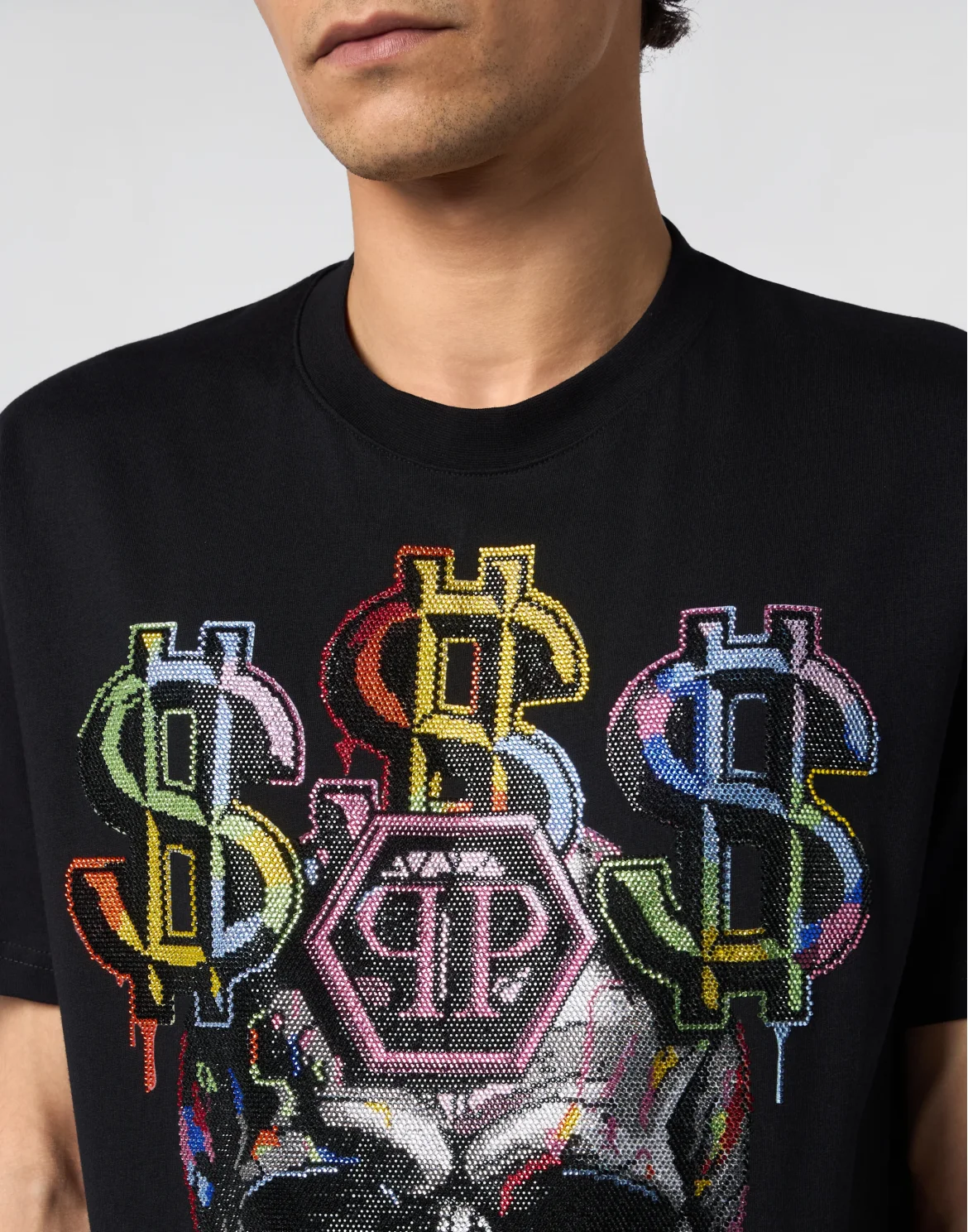 Round Neck T-Shirt Dollar Skull Stones, цвет: Черный