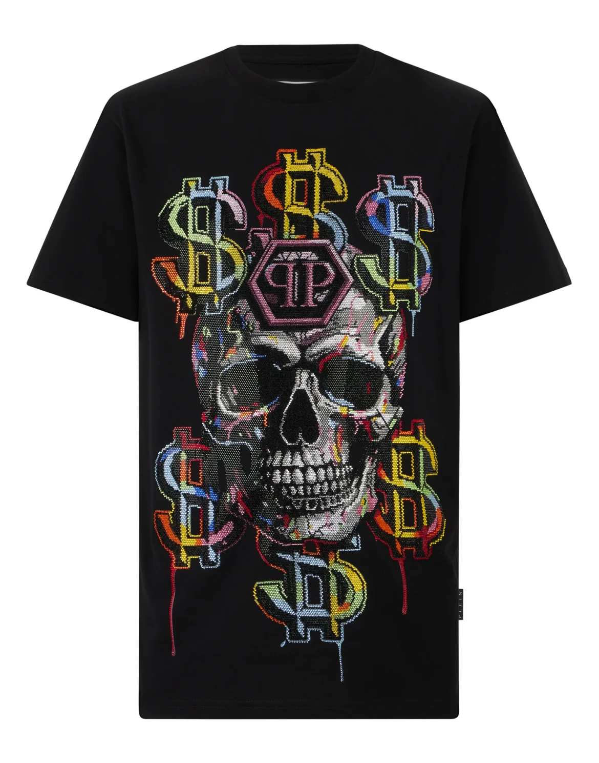 Round Neck T-Shirt Dollar Skull Stones, цвет: Черный
