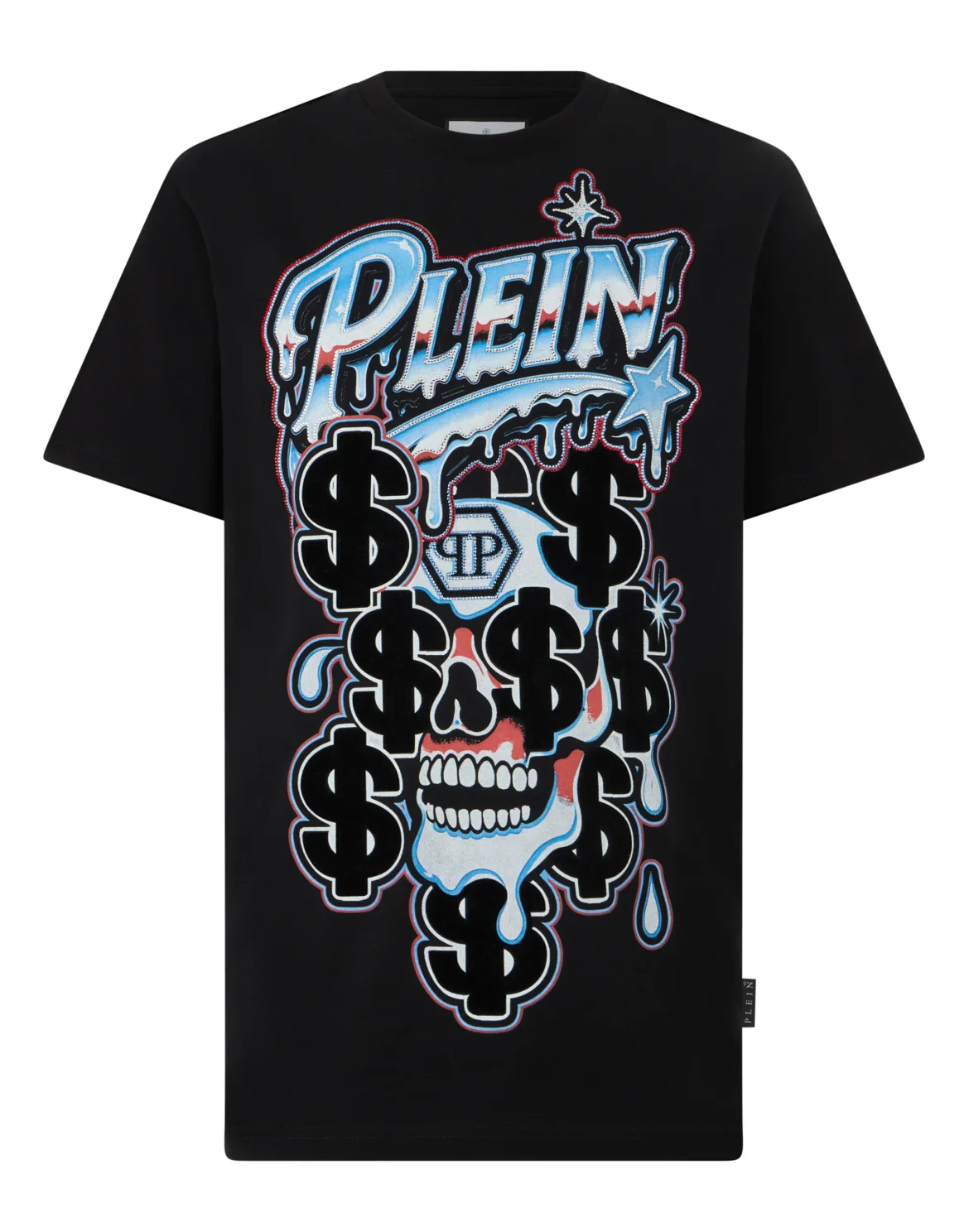 Round Neck T-Shirt Dollar Dripping Skull, цвет: Черный