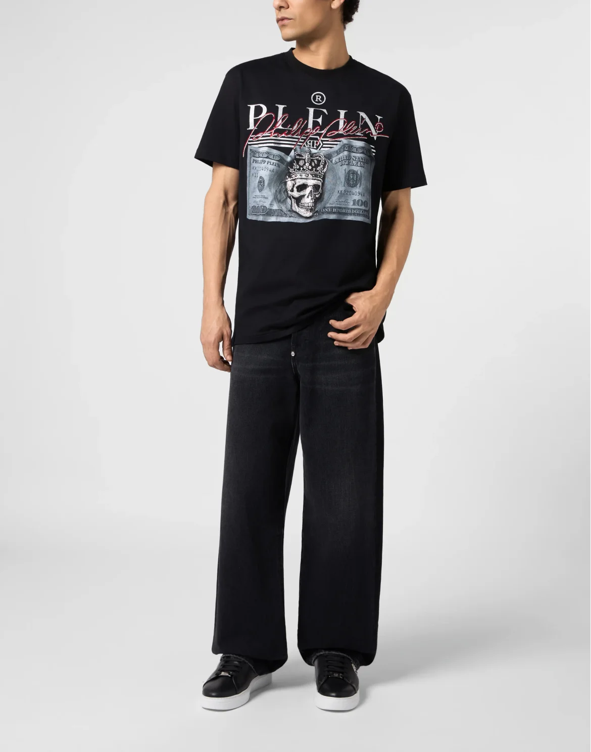 Round Neck T-Shirt Dollar Signature, цвет: Черный