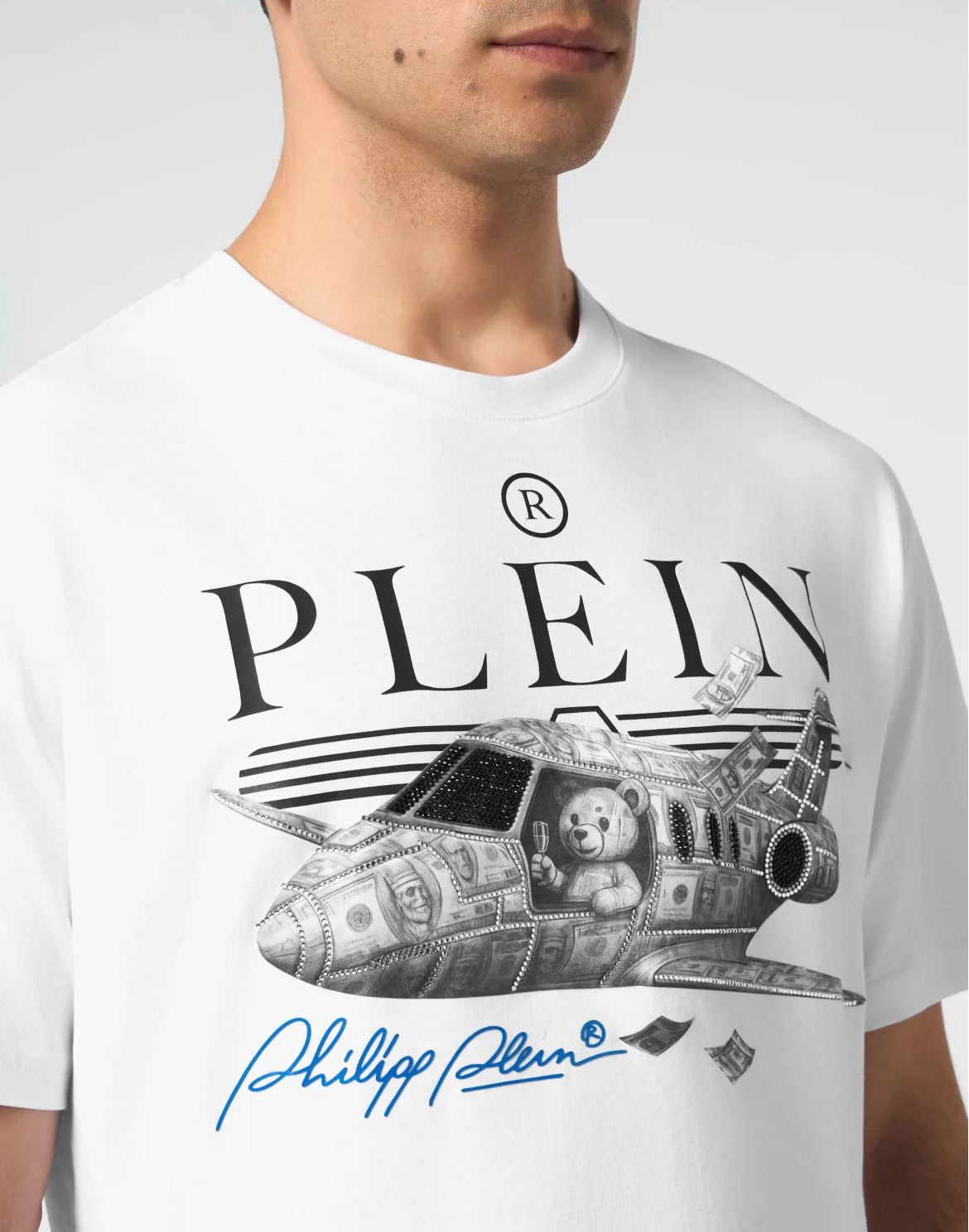 Round Neck T-Shirt Teddy Plane Stones, цвет: Белый