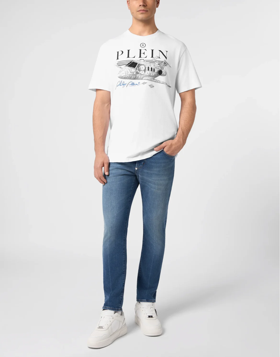 Round Neck T-Shirt Teddy Plane Stones, цвет: Белый