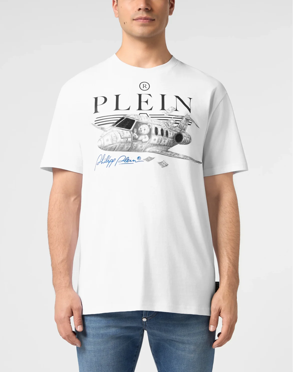 Round Neck T-Shirt Teddy Plane Stones, цвет: Белый