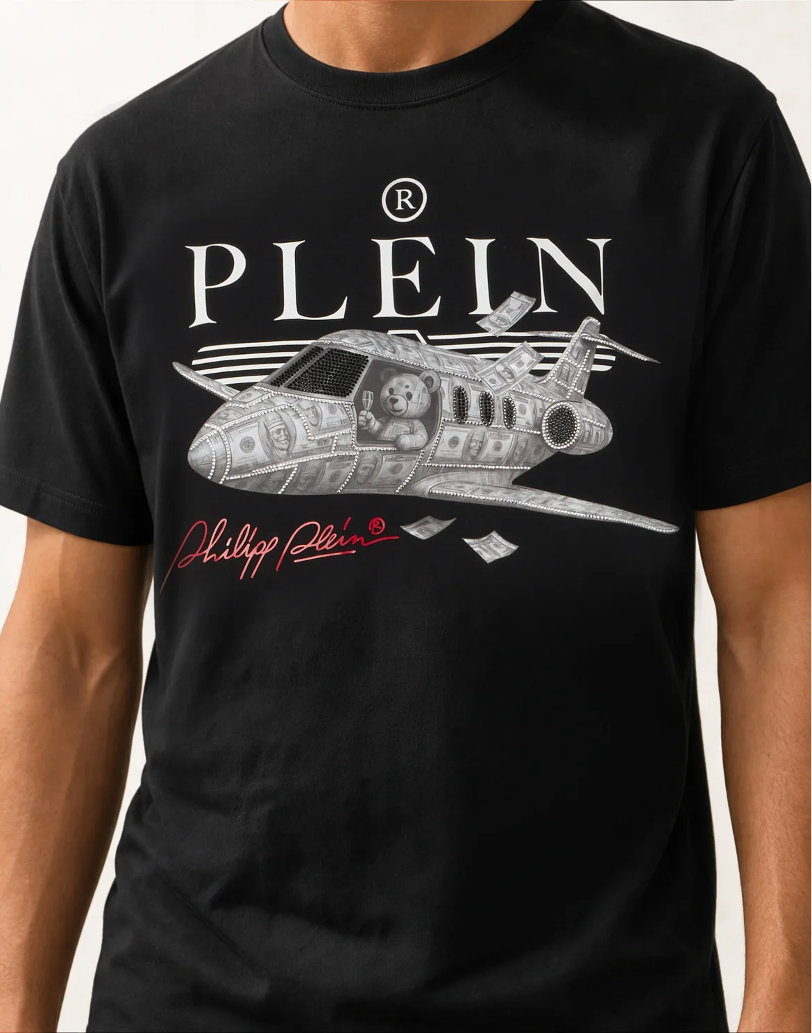 Round Neck T-Shirt Teddy Plane Stones, цвет: Черный