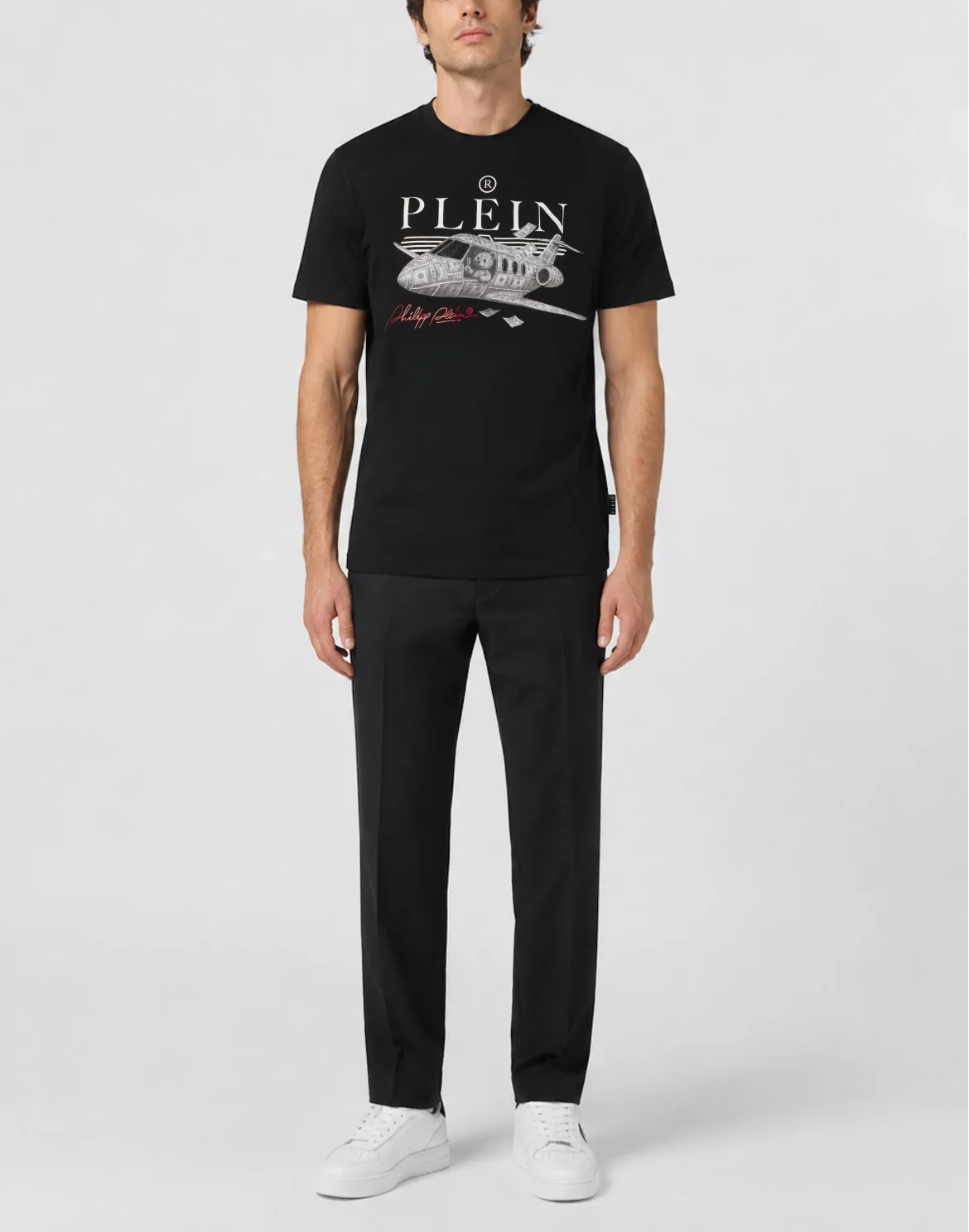 Round Neck T-Shirt Teddy Plane Stones, цвет: Черный