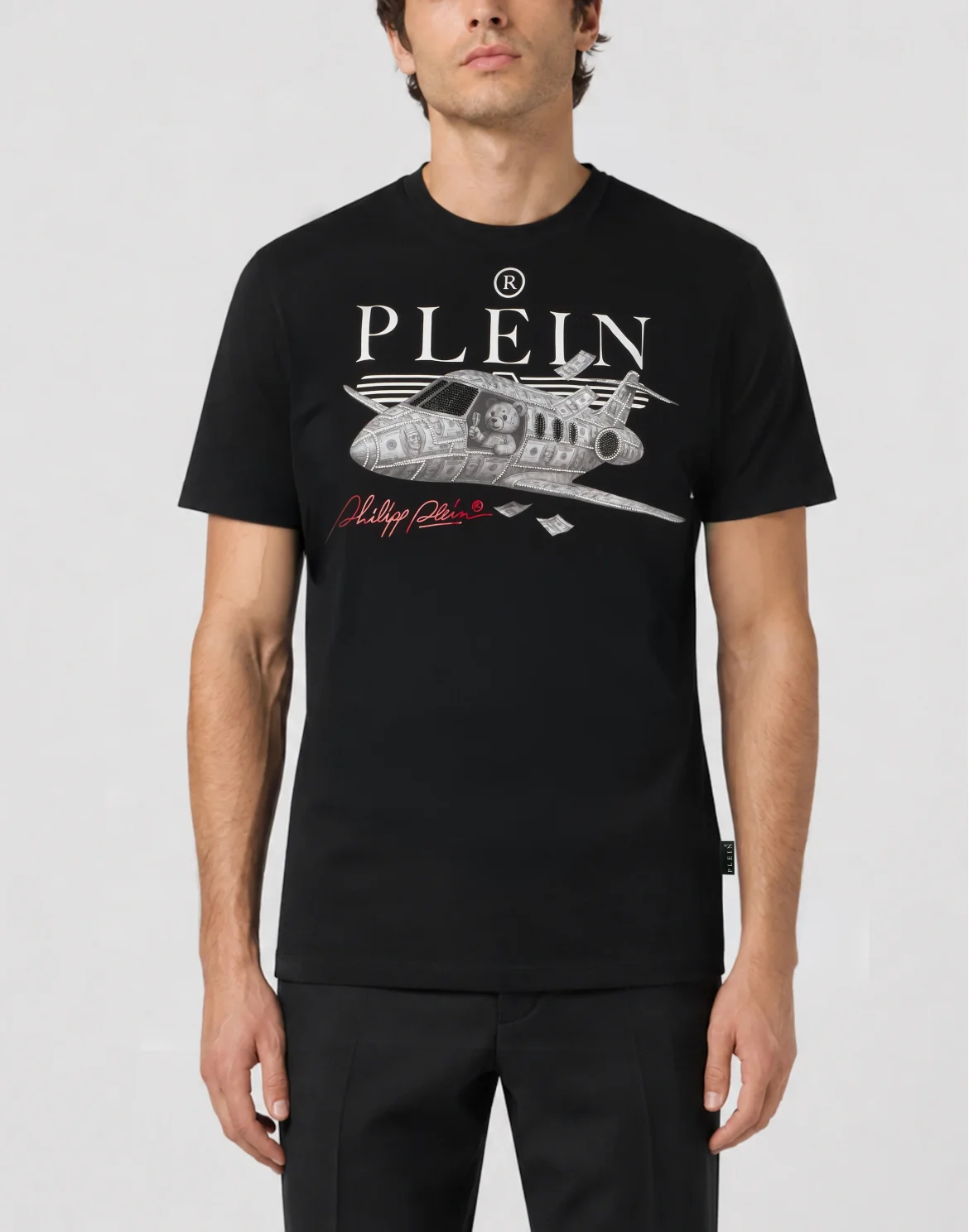 Round Neck T-Shirt Teddy Plane Stones, цвет: Черный