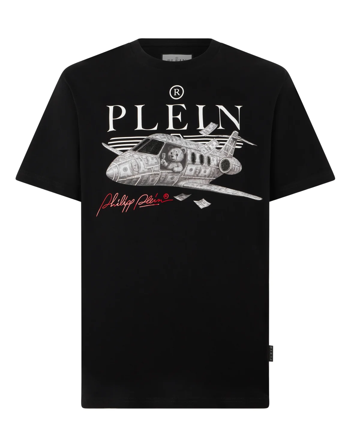 Round Neck T-Shirt Teddy Plane Stones, цвет: Черный