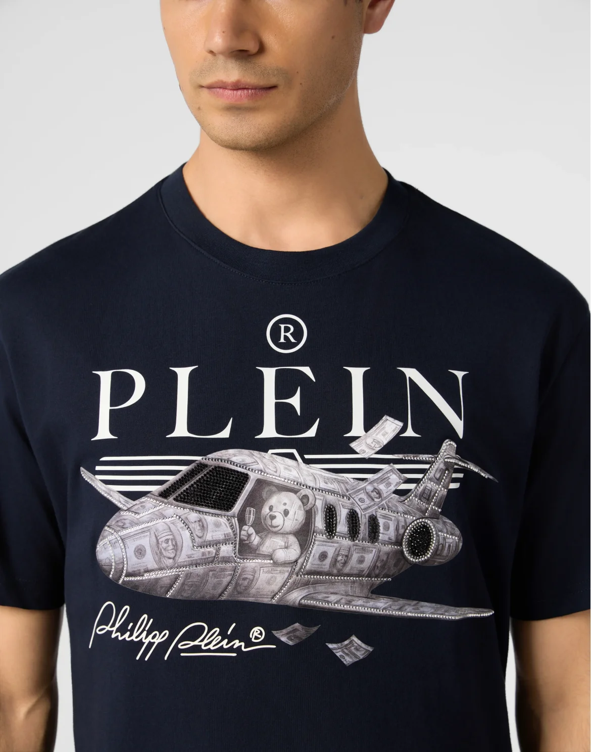 Round Neck T-Shirt Teddy Plane Stones, цвет: Синий