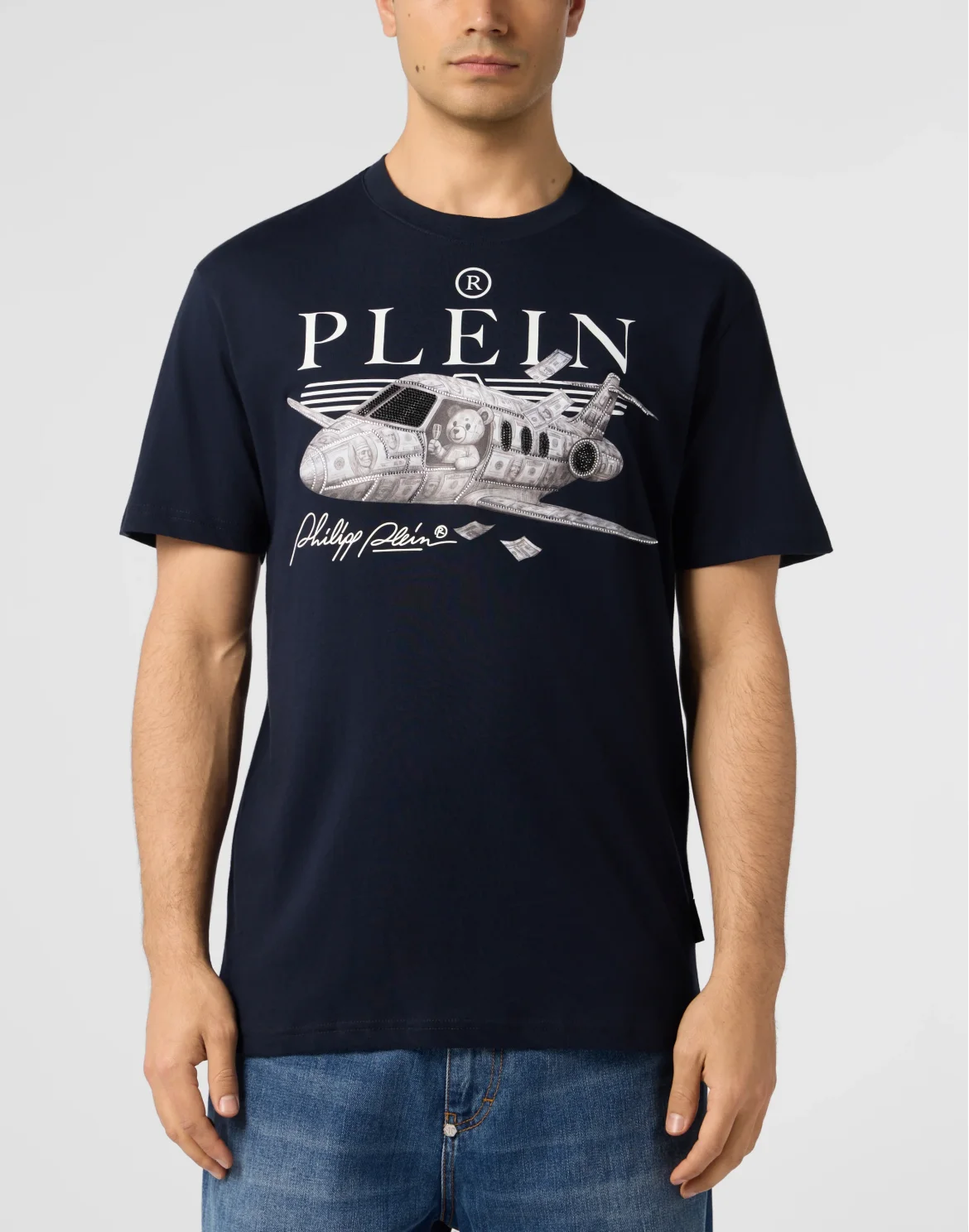 Round Neck T-Shirt Teddy Plane Stones, цвет: Синий