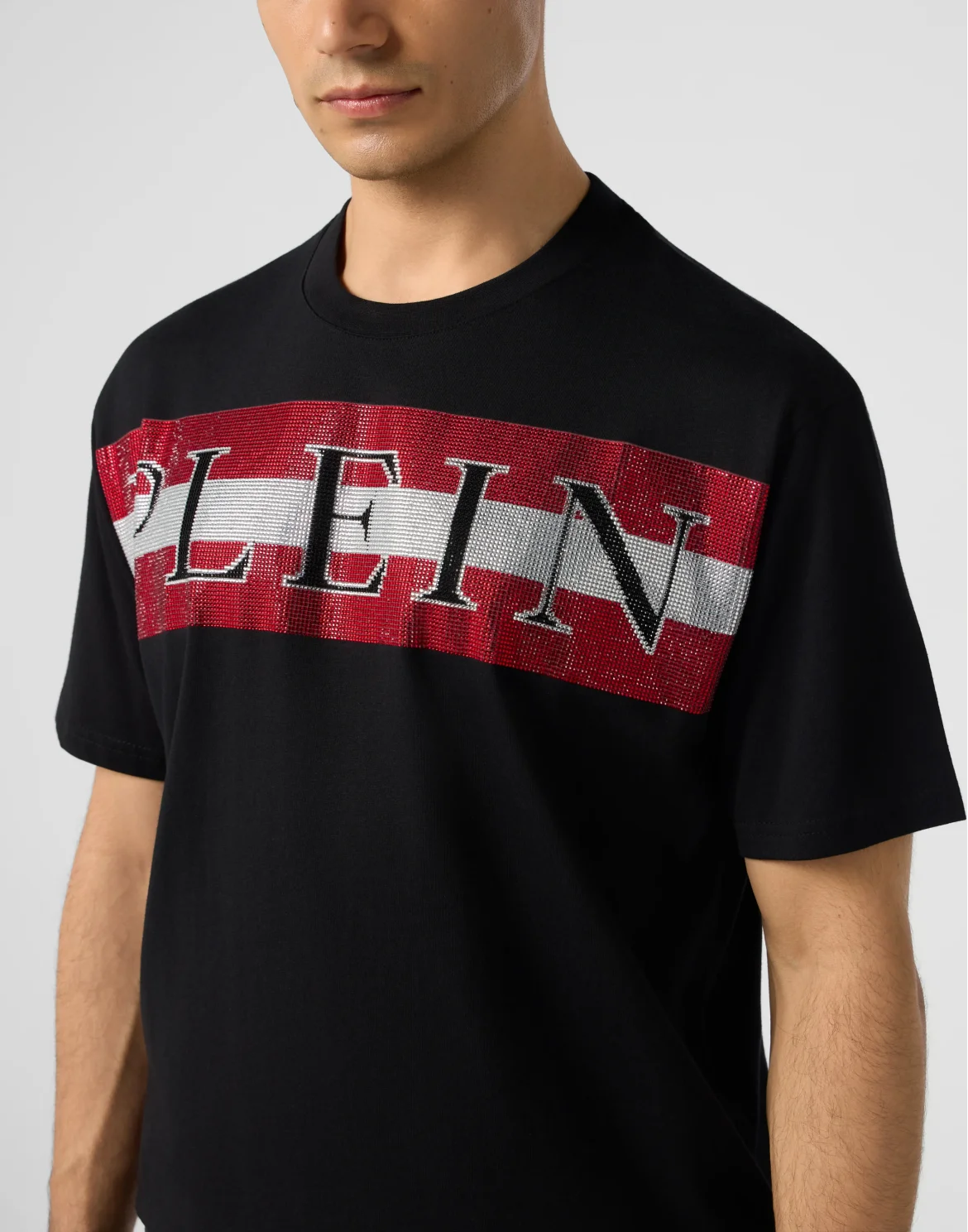 Round Neck T-Shirt Stripe Logo Stones, цвет: Черный