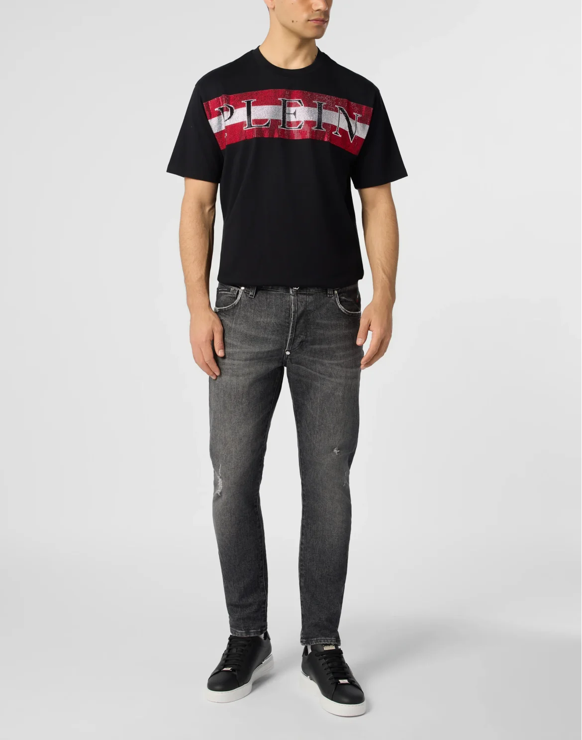 Round Neck T-Shirt Stripe Logo Stones, цвет: Черный