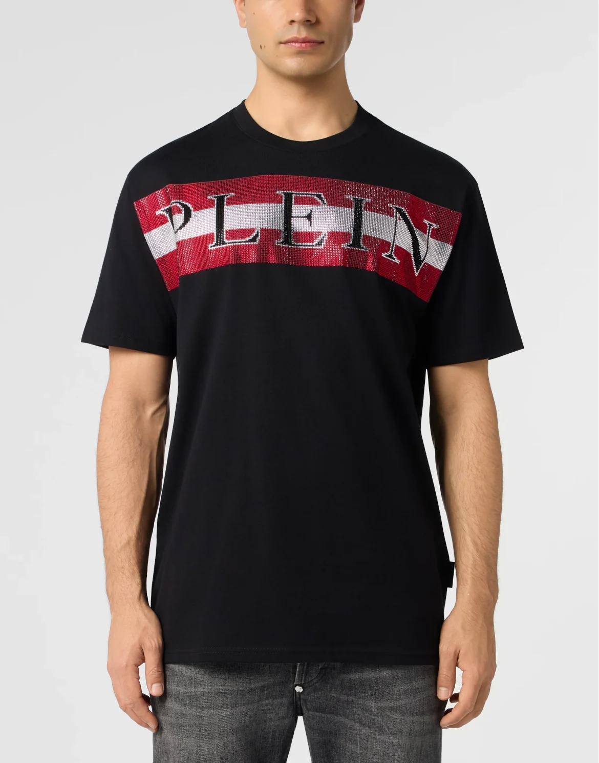 Round Neck T-Shirt Stripe Logo Stones, цвет: Черный