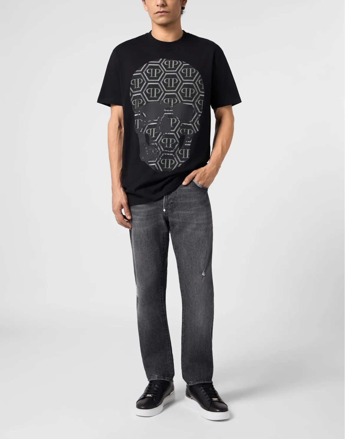 Round Neck T-Shirt Skull Monogram, цвет: Черный