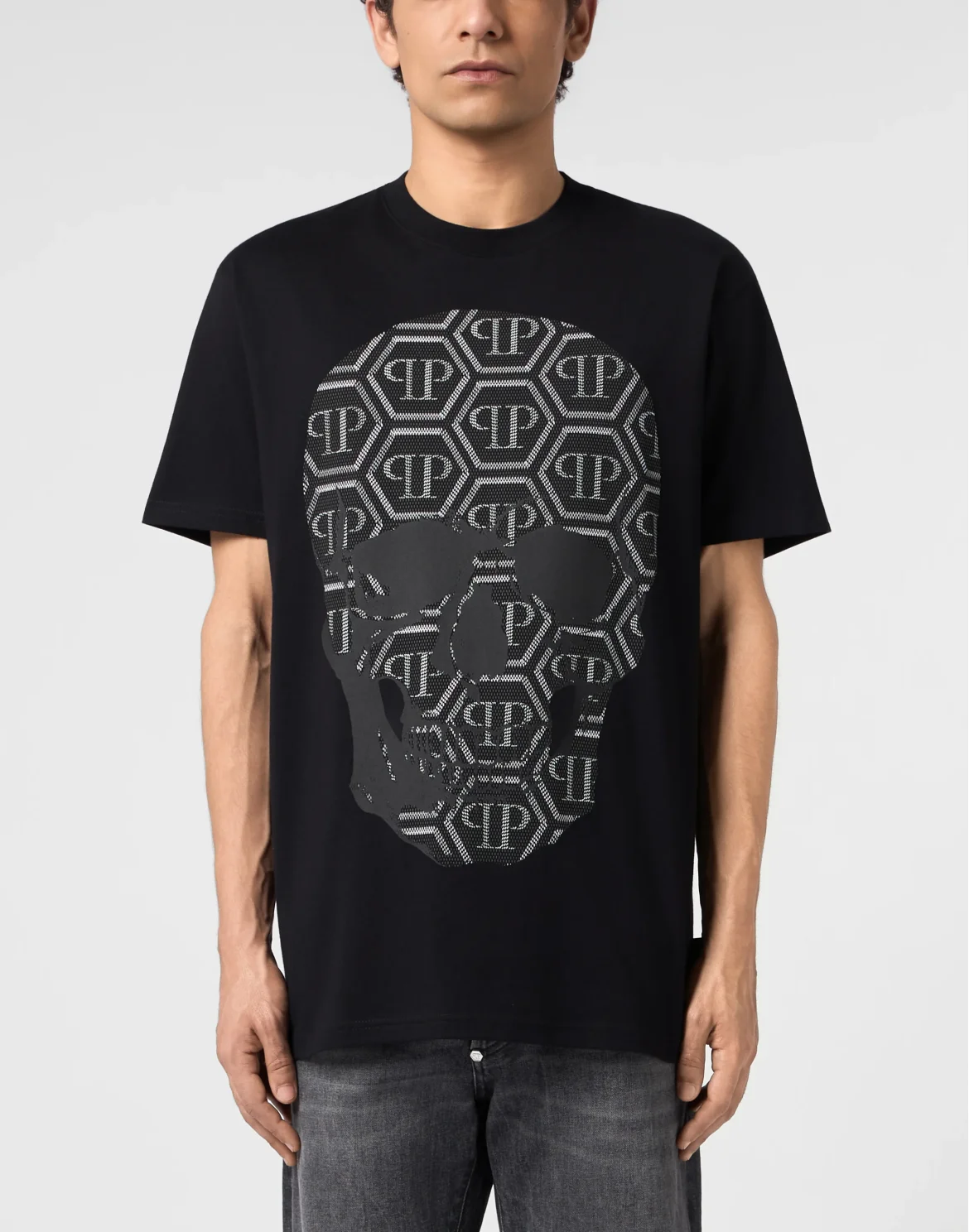 Round Neck T-Shirt Skull Monogram, цвет: Черный